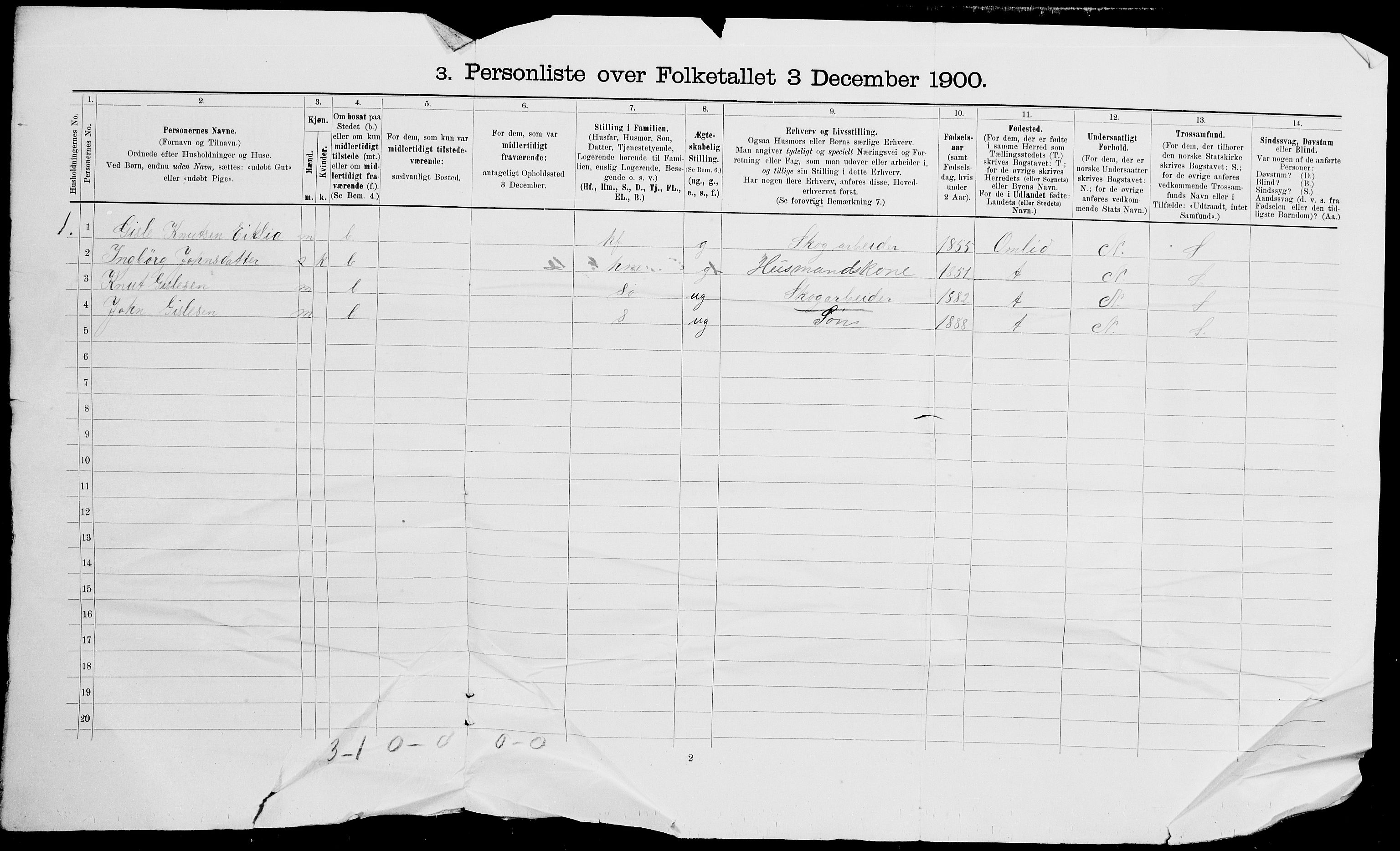 SAK, 1900 census for Vegårshei, 1900, p. 638