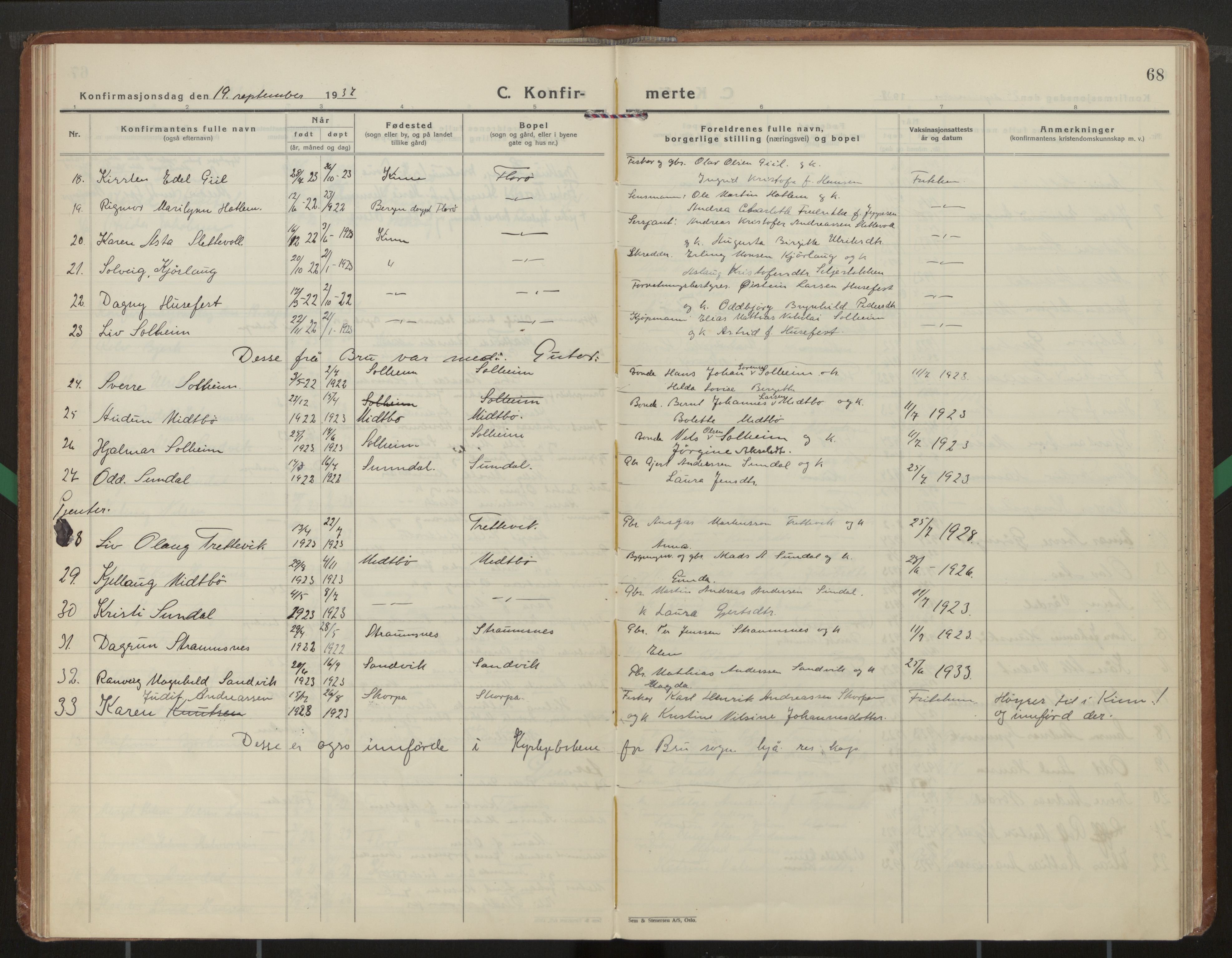 Kinn sokneprestembete, AV/SAB-A-80801/H/Haa/Haac/L0004: Parish register (official) no. C 4, 1935-1947, p. 68