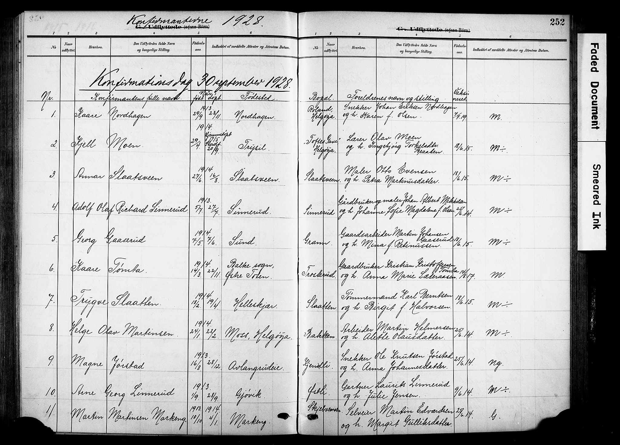 Nes prestekontor, Hedmark, AV/SAH-PREST-020/K/Ka/L0014: Parish register (official) no. 14, 1906-1929, p. 252