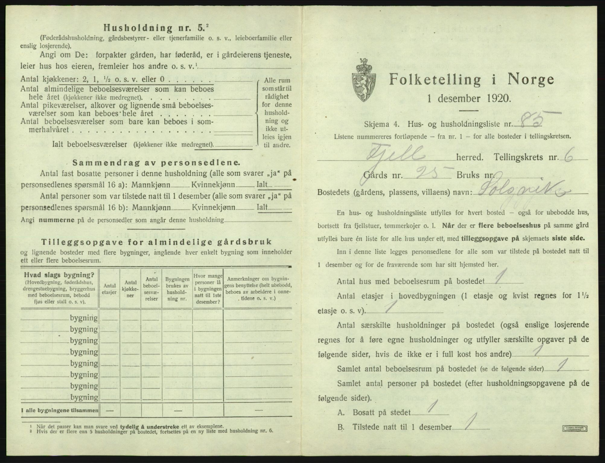 SAB, 1920 census for Fjell, 1920, p. 784