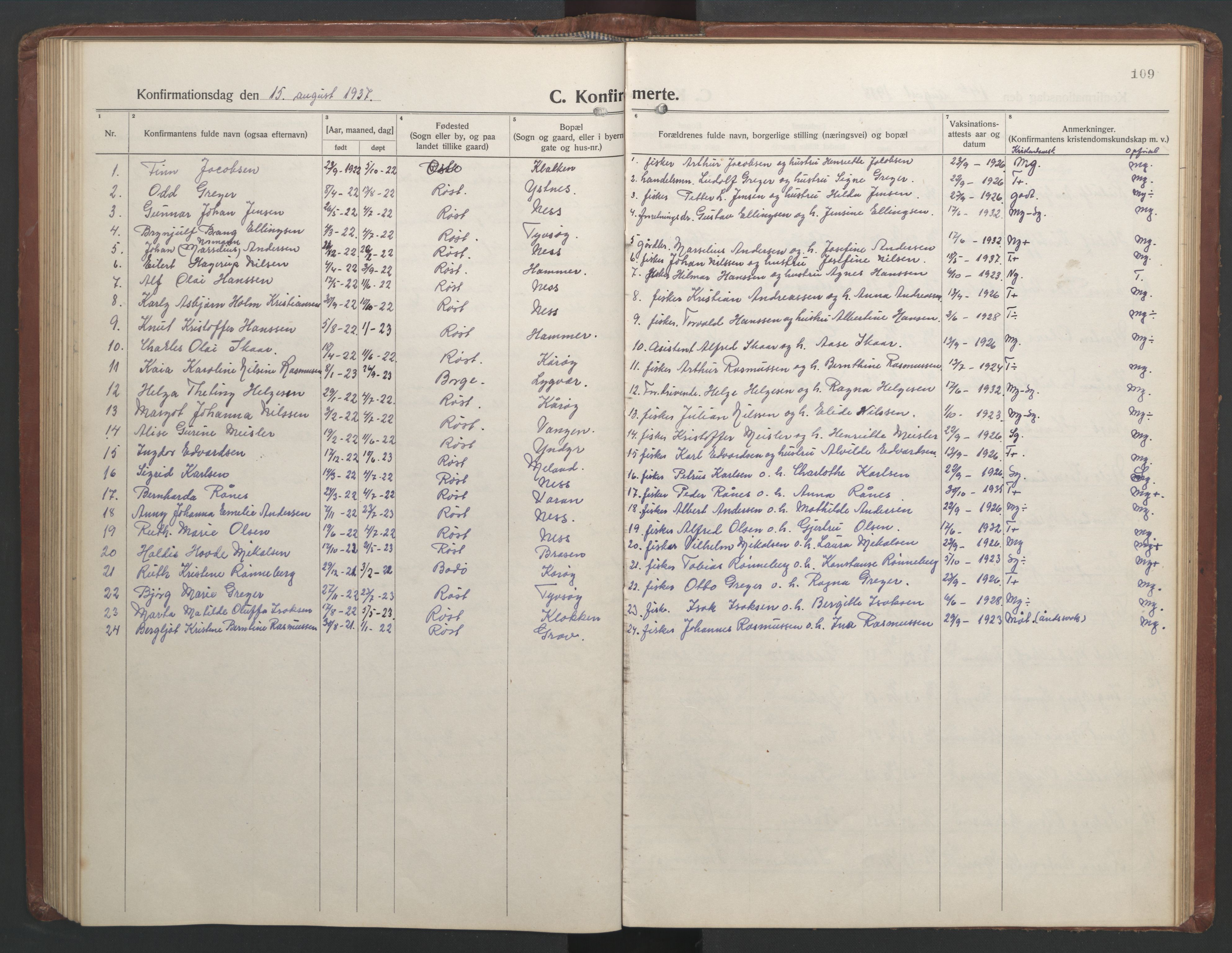 Ministerialprotokoller, klokkerbøker og fødselsregistre - Nordland, AV/SAT-A-1459/808/L0132: Parish register (copy) no. 808C03, 1920-1946, p. 109