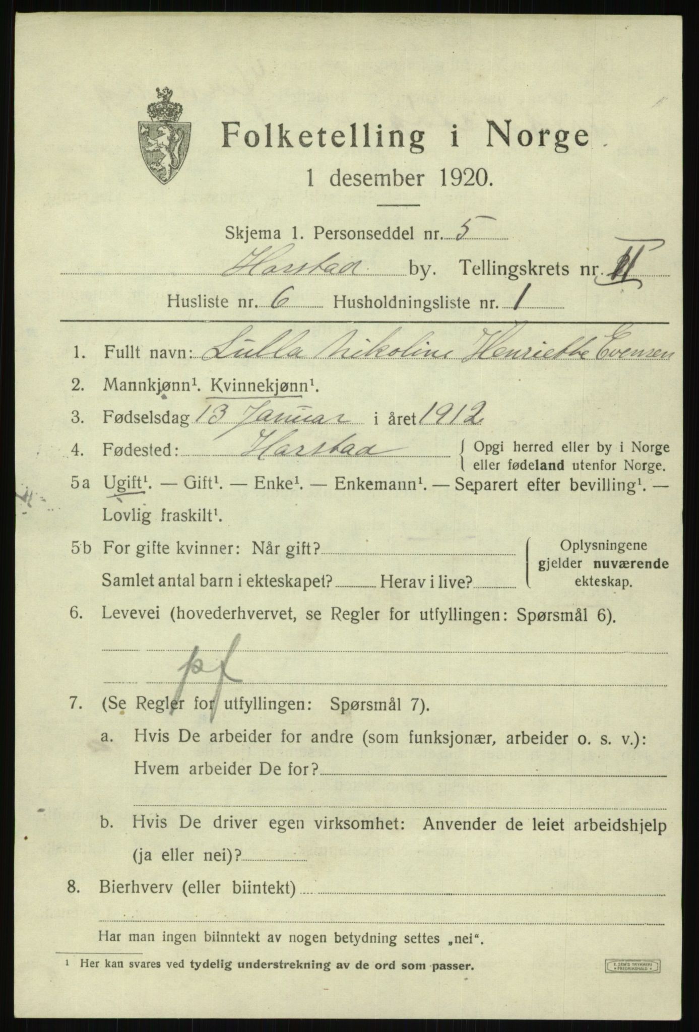 SATØ, 1920 census for Harstad, 1920, p. 3086