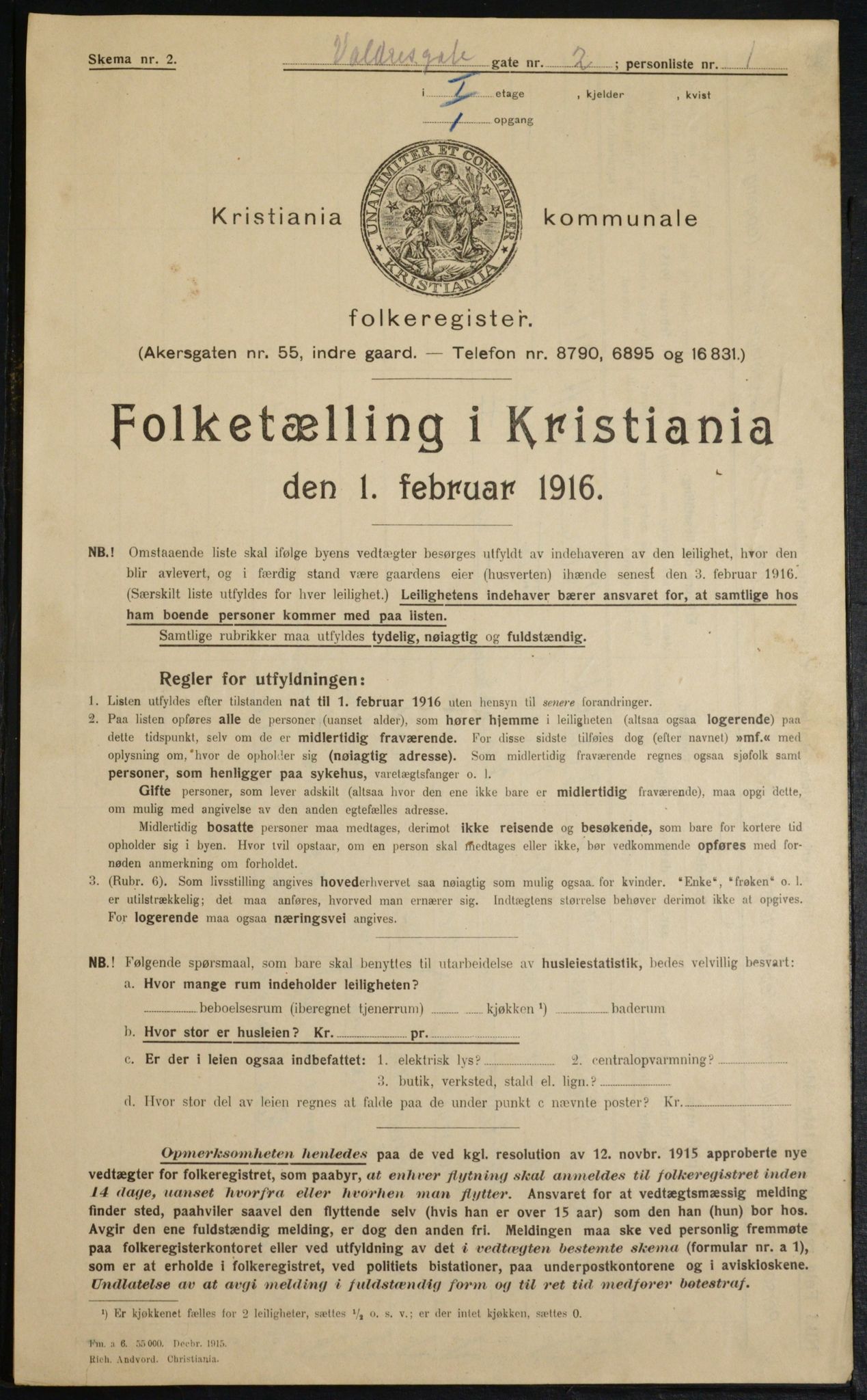 OBA, Municipal Census 1916 for Kristiania, 1916, p. 125363