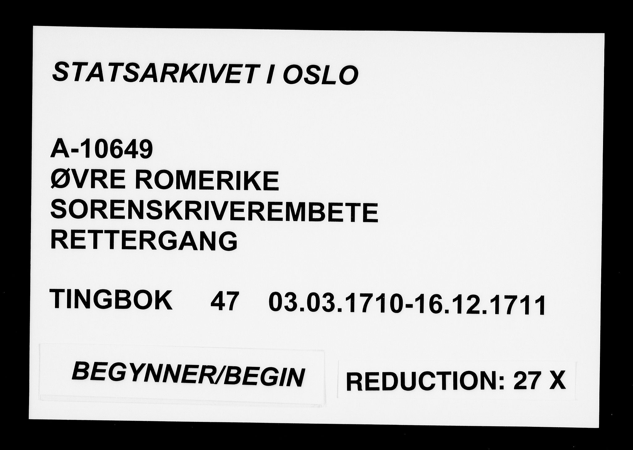 Øvre Romerike sorenskriveri, AV/SAO-A-10649/F/Fb/L0047: Tingbok 47, 1710-1711