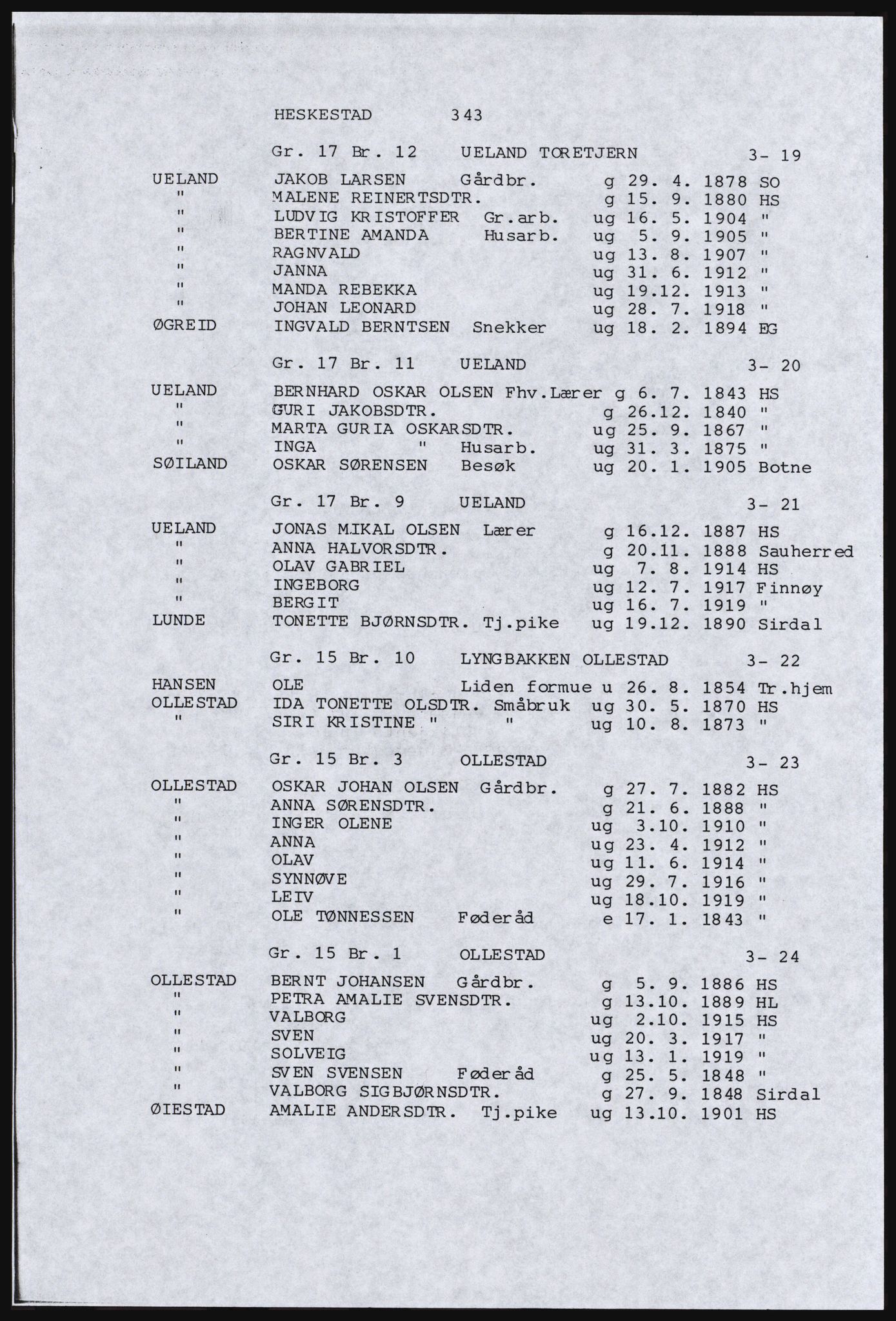 SAST, Copy of 1920 census for Dalane, 1920, p. 807