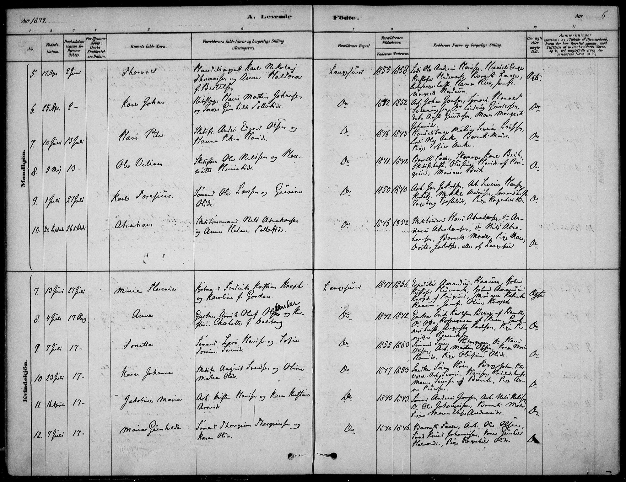 Langesund kirkebøker, SAKO/A-280/F/Fa/L0002: Parish register (official) no. 2, 1878-1892, p. 6