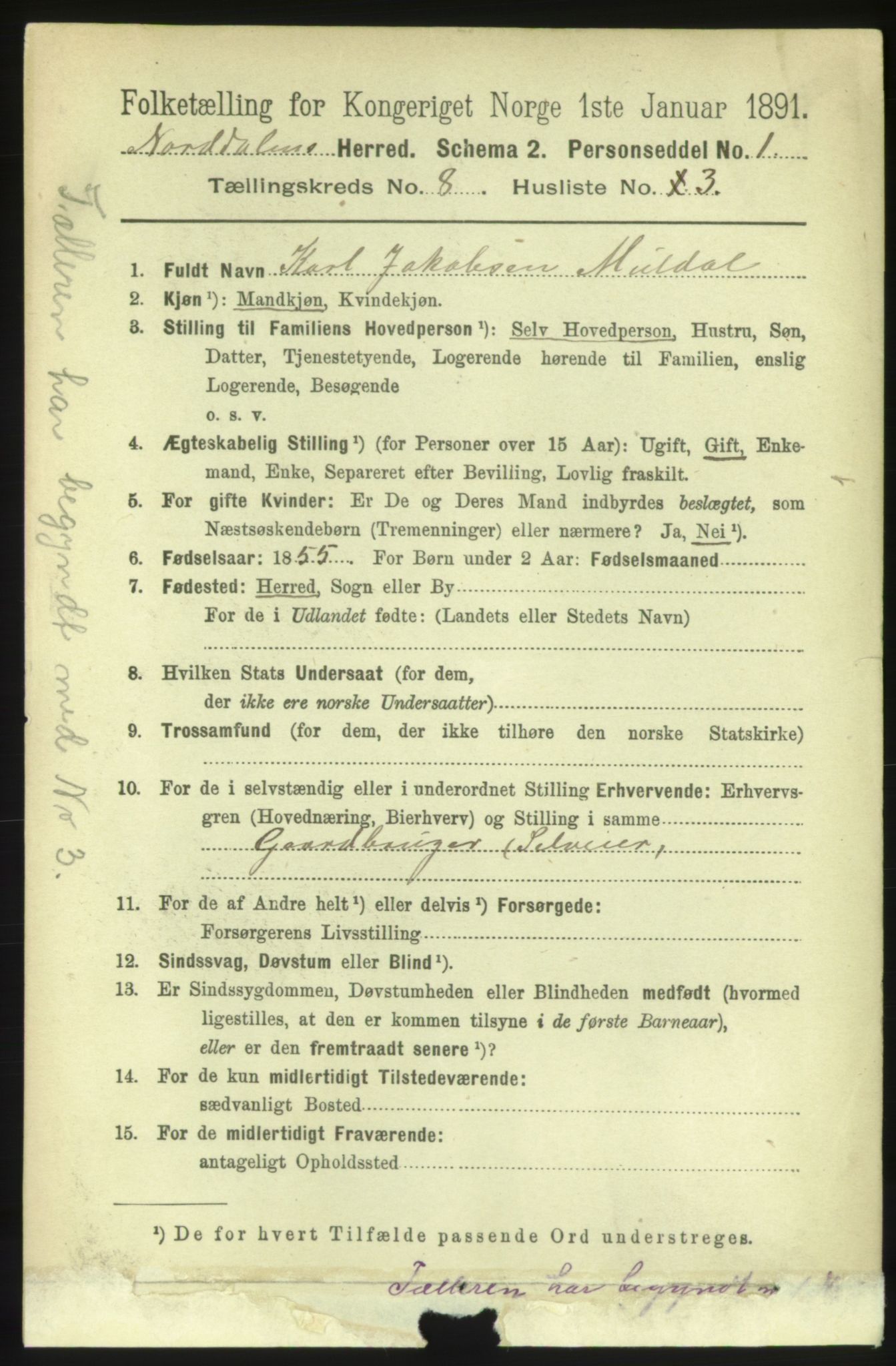 RA, 1891 census for 1524 Norddal, 1891, p. 1557