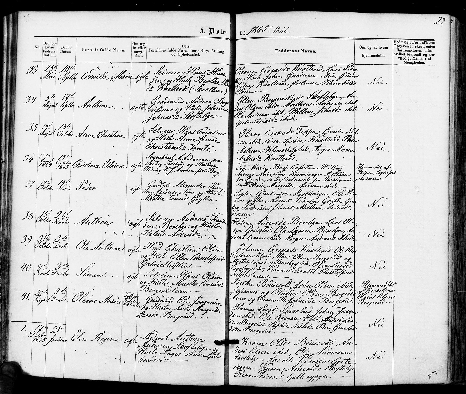 Varteig prestekontor Kirkebøker, SAO/A-10447a/F/Fa/L0001: Parish register (official) no. 1, 1861-1877, p. 23
