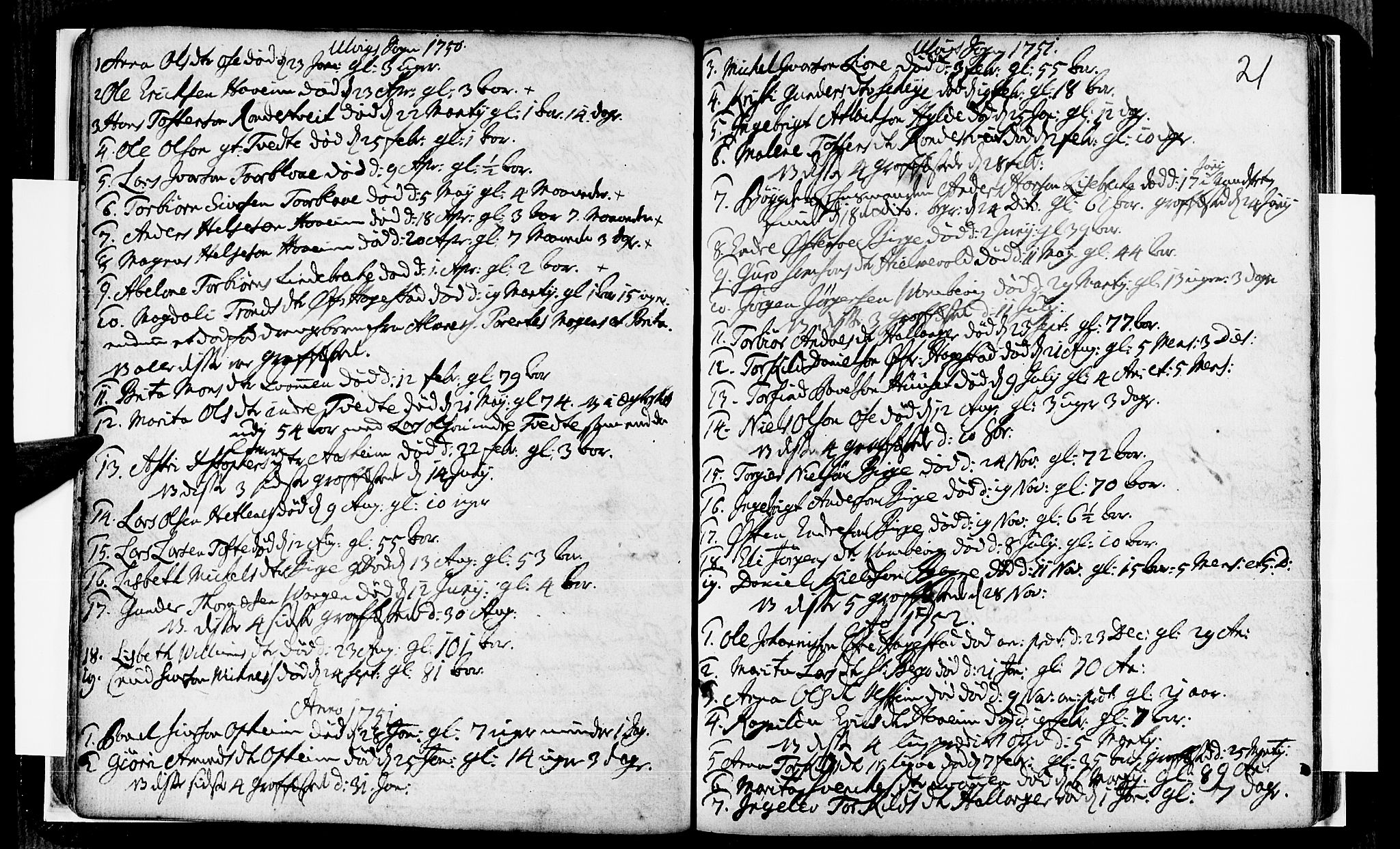 Ulvik sokneprestembete, AV/SAB-A-78801/H/Haa: Parish register (official) no. A 8, 1743-1792, p. 21