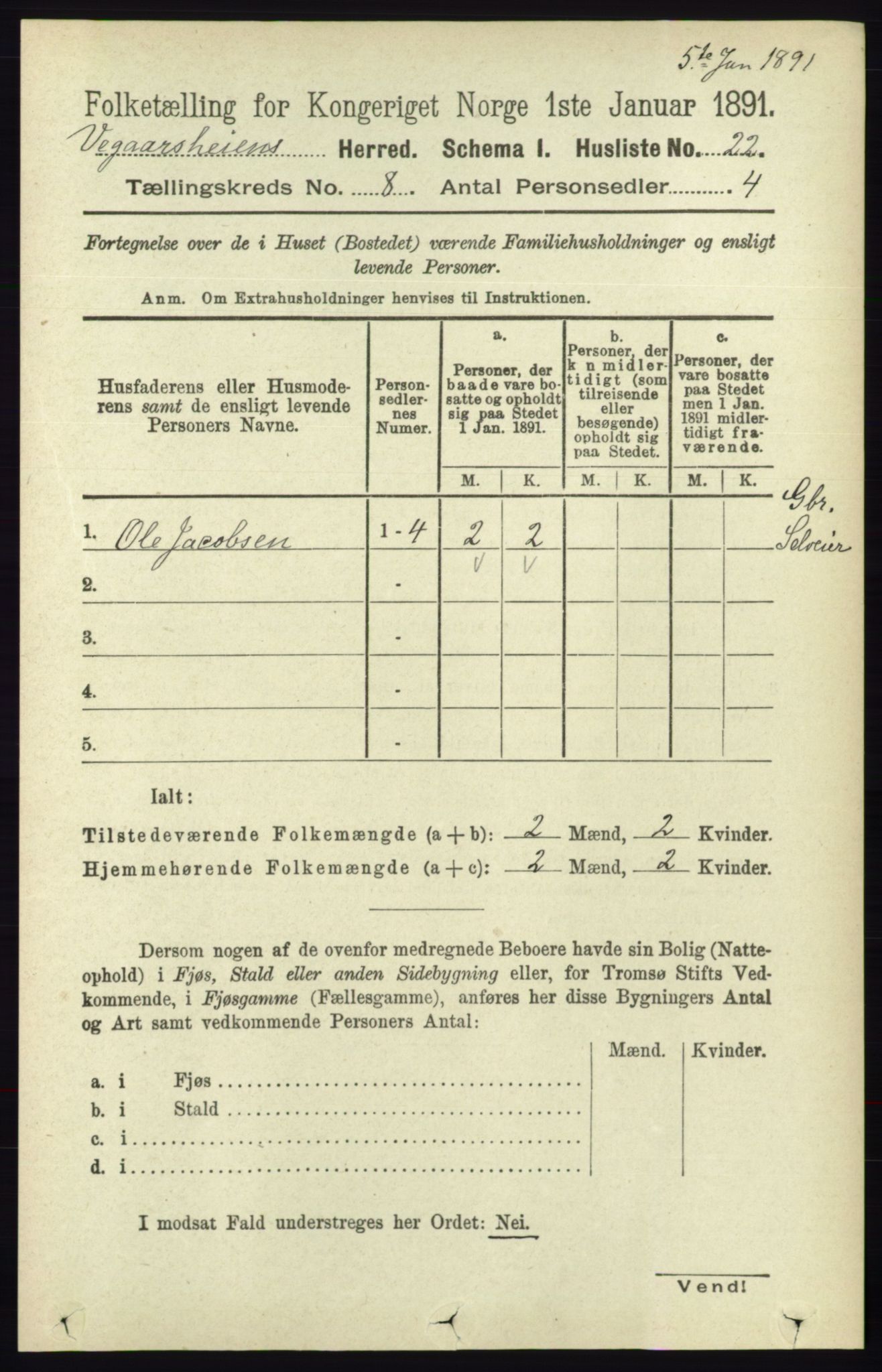 RA, 1891 census for 0912 Vegårshei, 1891, p. 1518