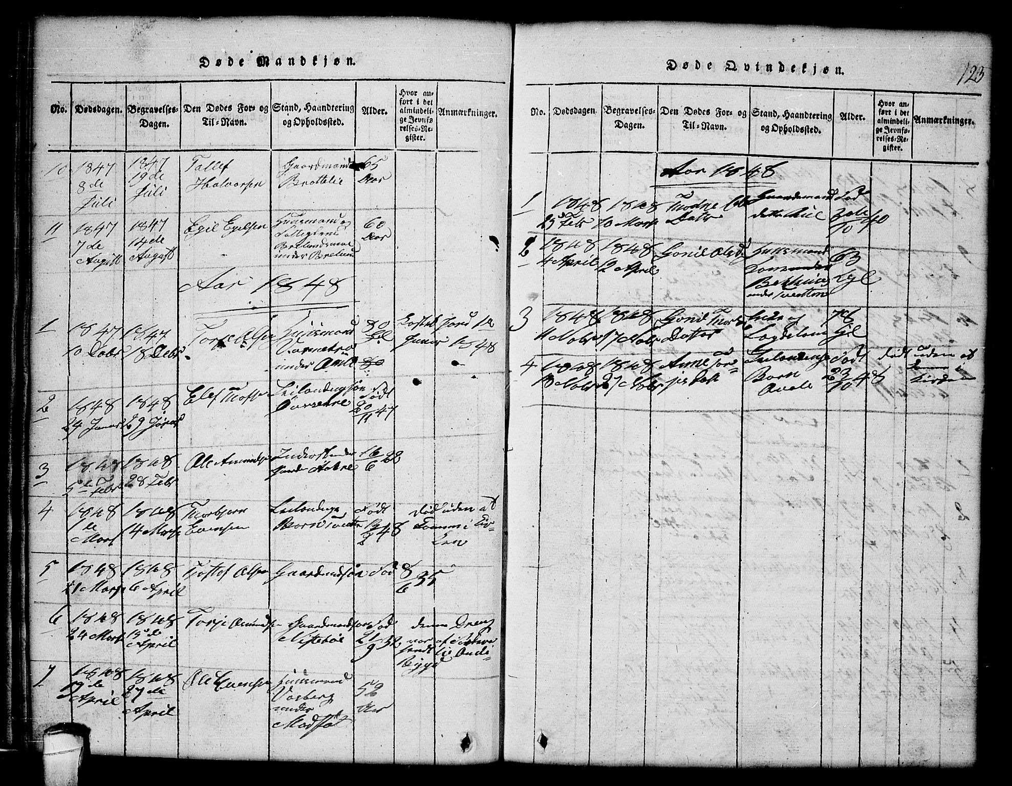 Lårdal kirkebøker, SAKO/A-284/G/Gc/L0001: Parish register (copy) no. III 1, 1815-1854, p. 123