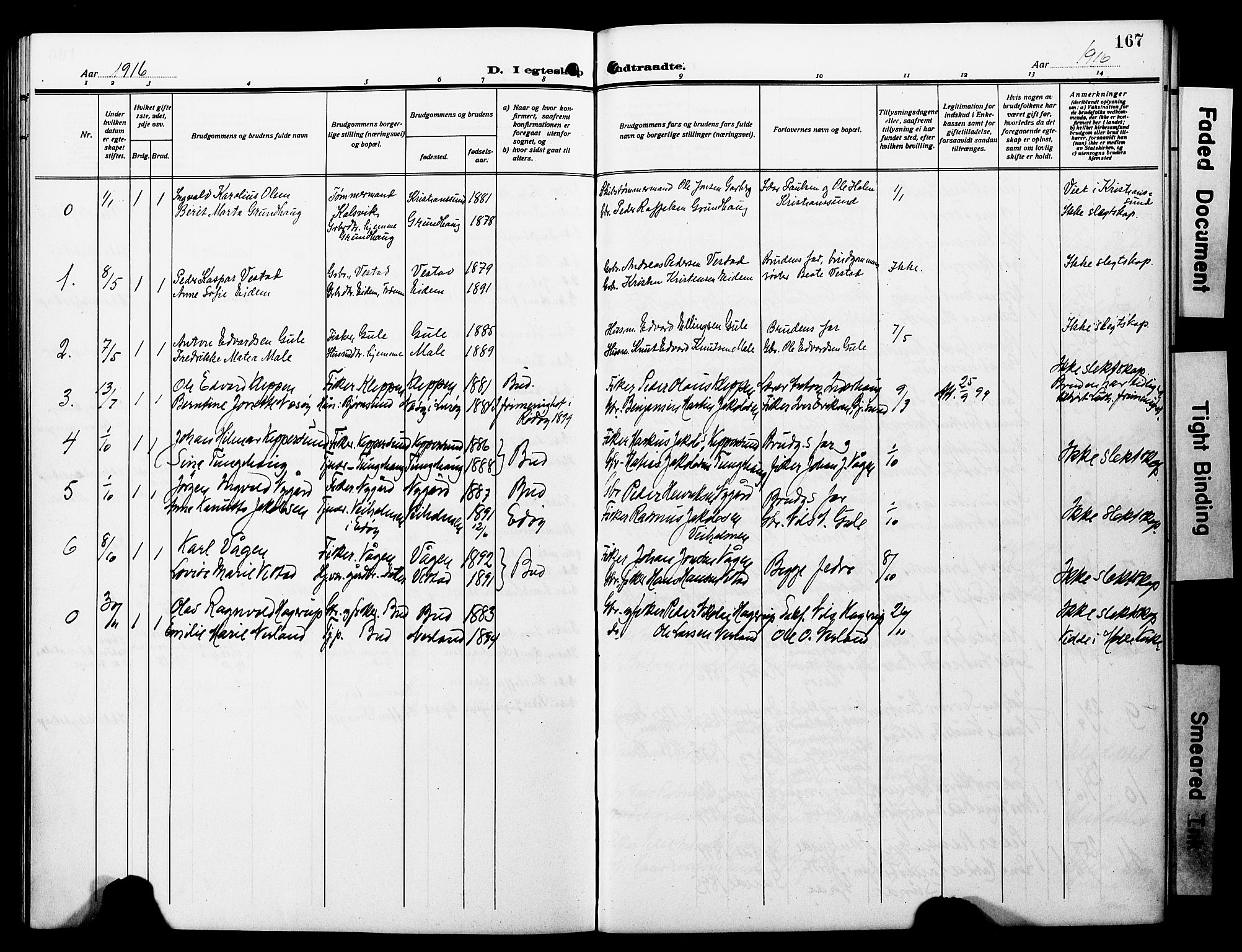 Ministerialprotokoller, klokkerbøker og fødselsregistre - Møre og Romsdal, SAT/A-1454/566/L0774: Parish register (copy) no. 566C03, 1910-1929, p. 167