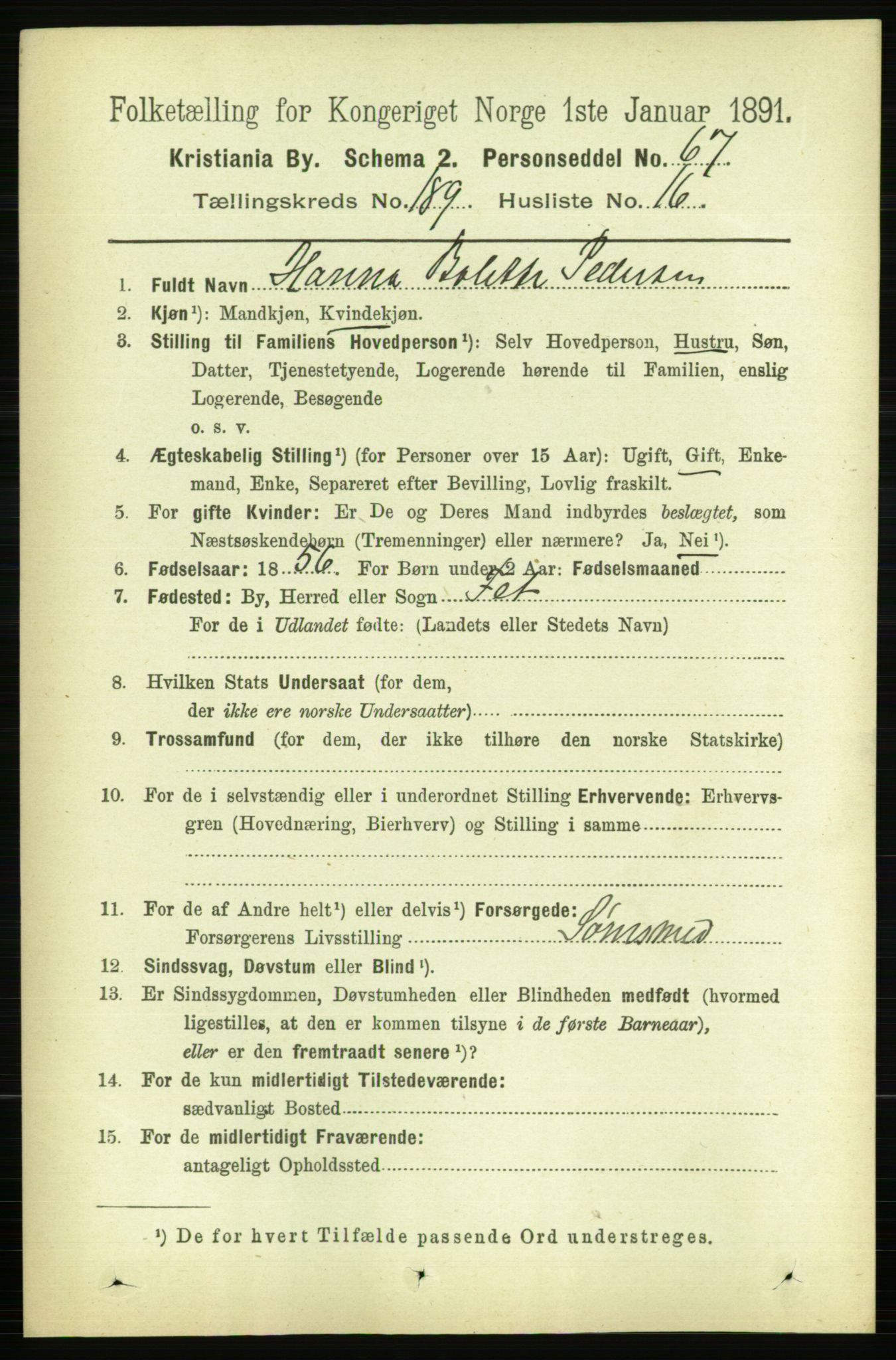 RA, 1891 census for 0301 Kristiania, 1891, p. 113798