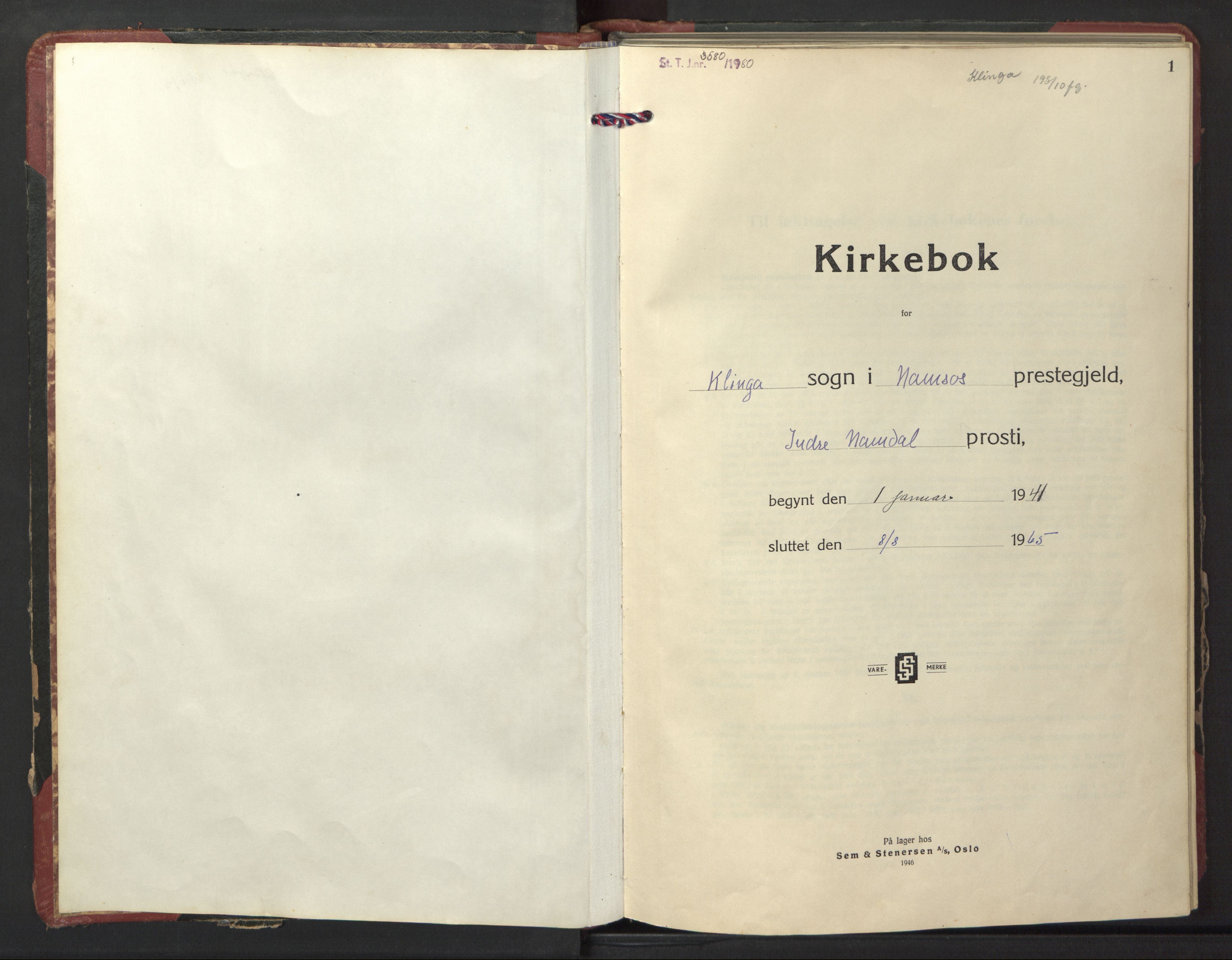 Ministerialprotokoller, klokkerbøker og fødselsregistre - Nord-Trøndelag, SAT/A-1458/770/L0592: Parish register (copy) no. 770C03, 1941-1950, p. 1