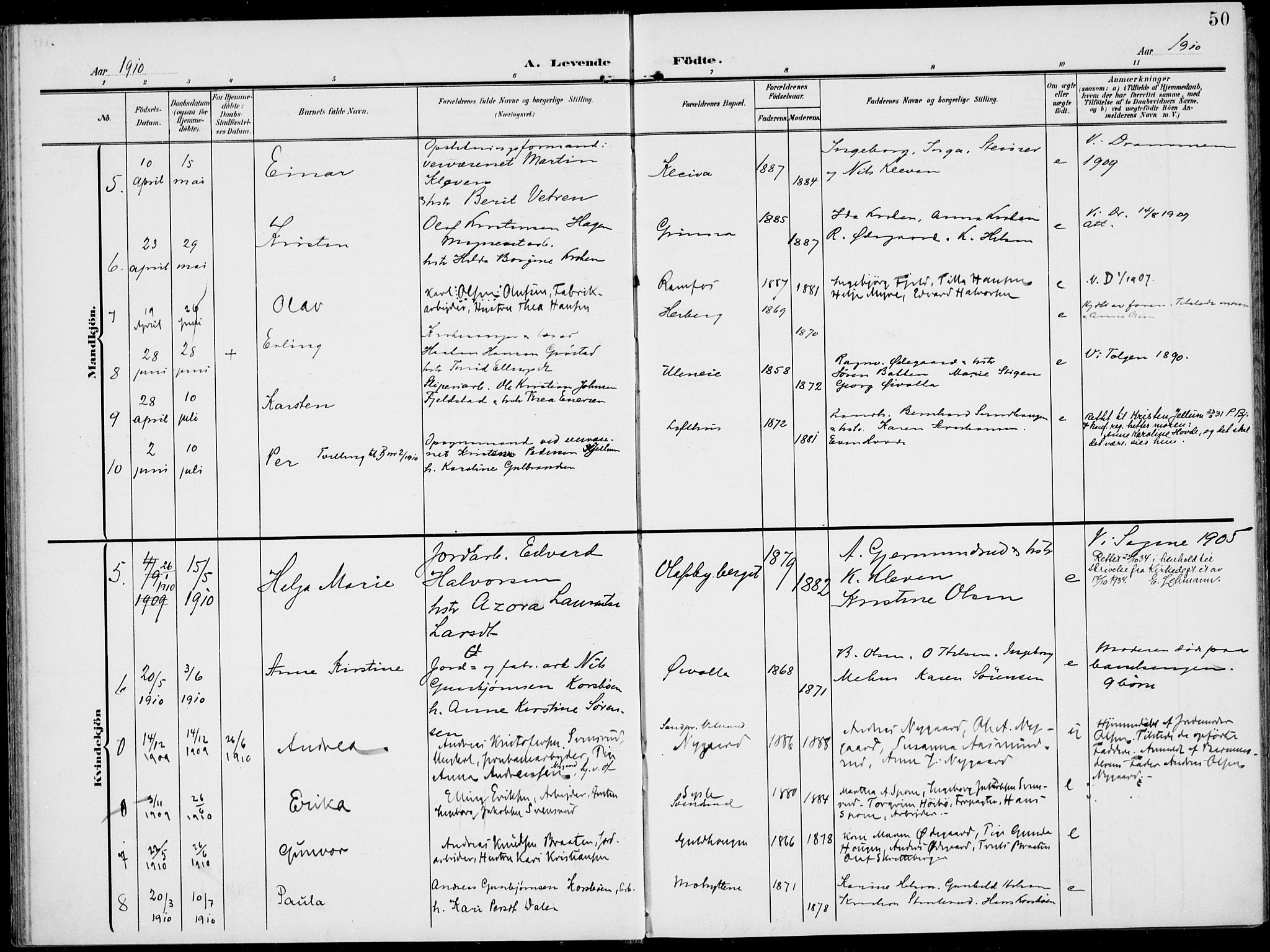 Modum kirkebøker, AV/SAKO-A-234/F/Fa/L0019: Parish register (official) no. 19, 1890-1914, p. 50