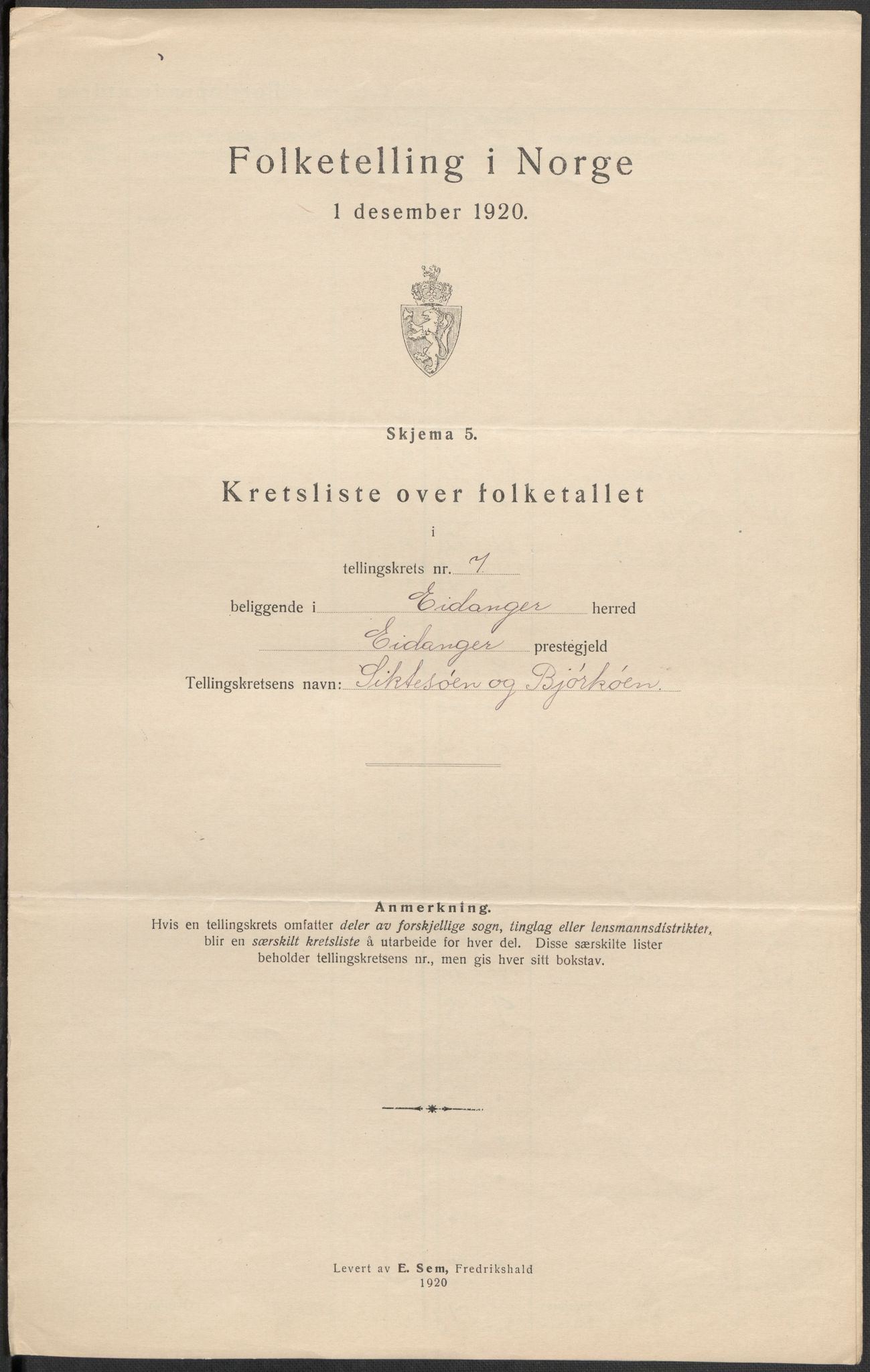 SAKO, 1920 census for Eidanger, 1920, p. 26