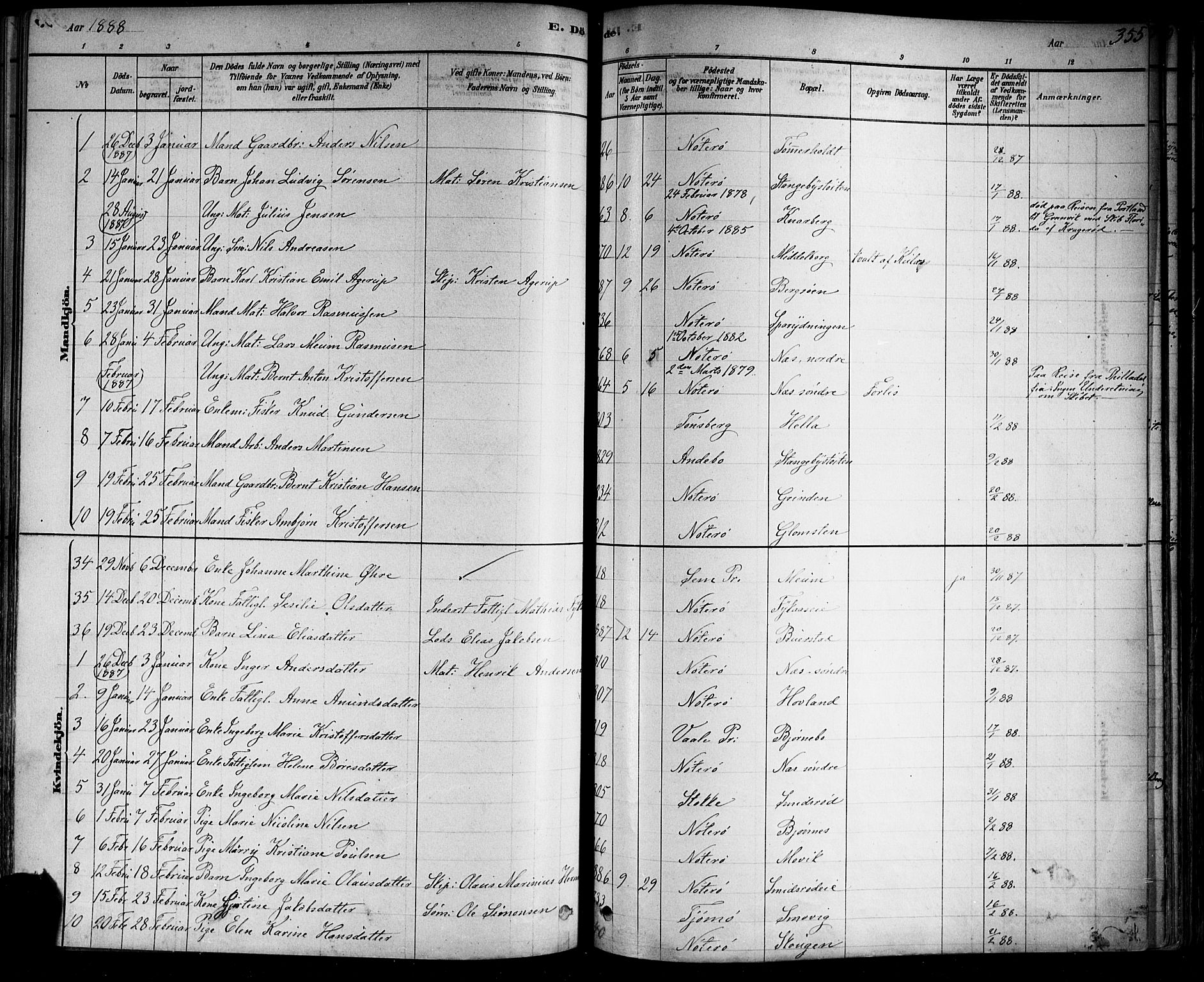 Nøtterøy kirkebøker, AV/SAKO-A-354/F/Fa/L0008: Parish register (official) no. I 8, 1878-1893, p. 355