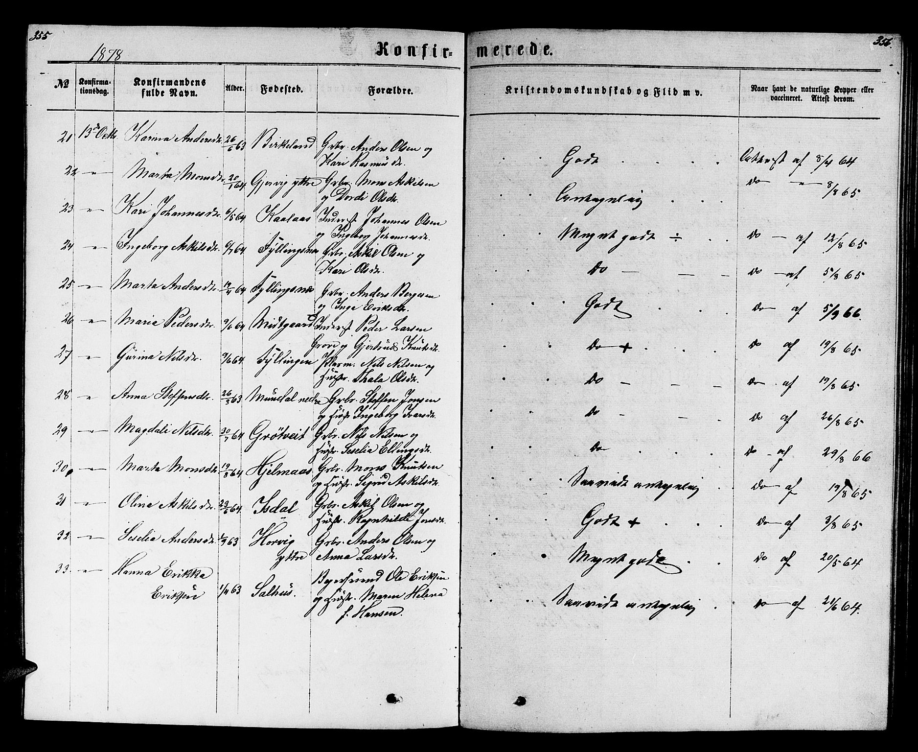 Hamre sokneprestembete, SAB/A-75501/H/Ha/Hab: Parish register (copy) no. B 2, 1863-1880, p. 355-356