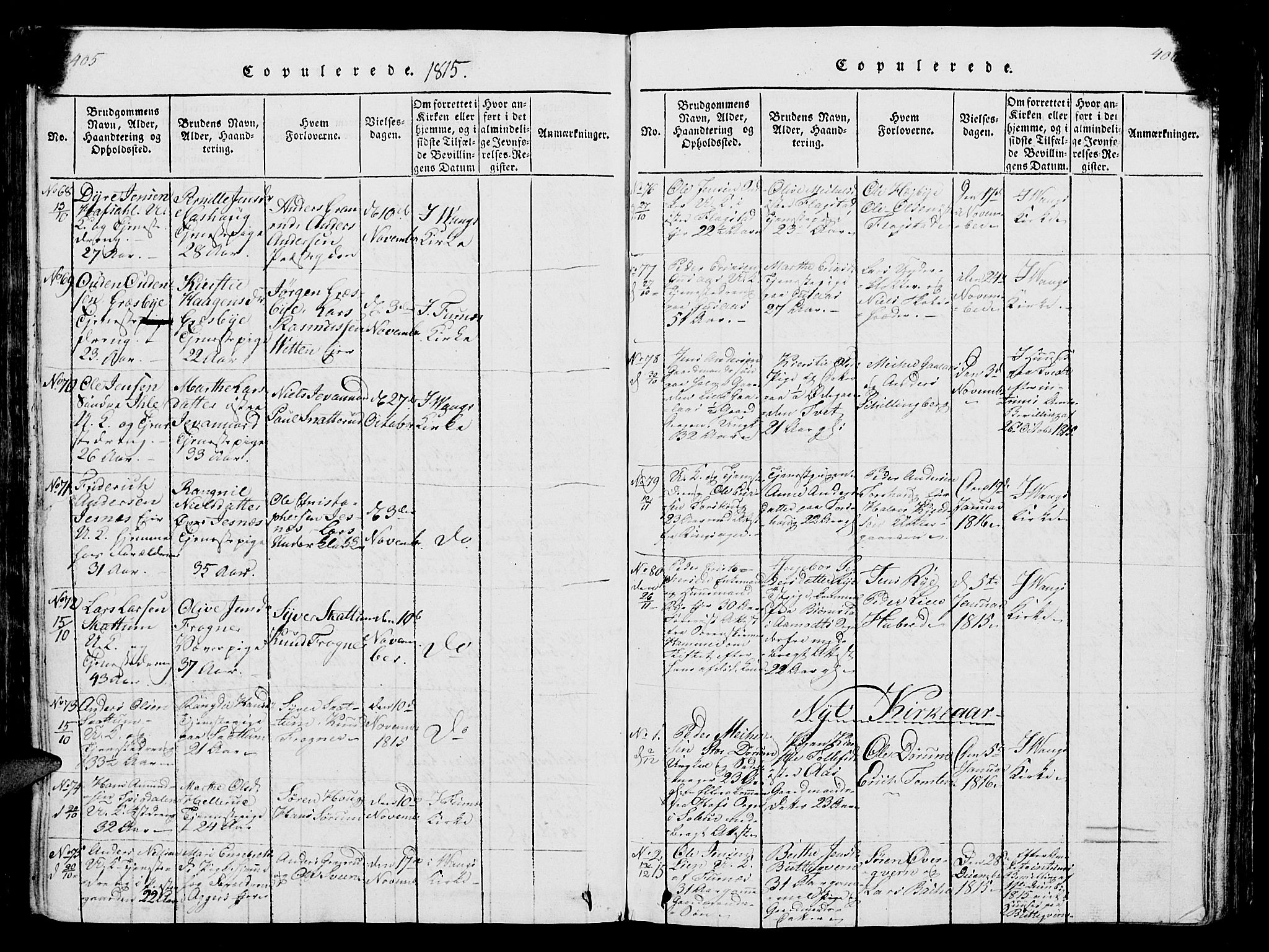 Vang prestekontor, Hedmark, SAH/PREST-008/H/Ha/Hab/L0004: Parish register (copy) no. 4, 1813-1827, p. 405-406