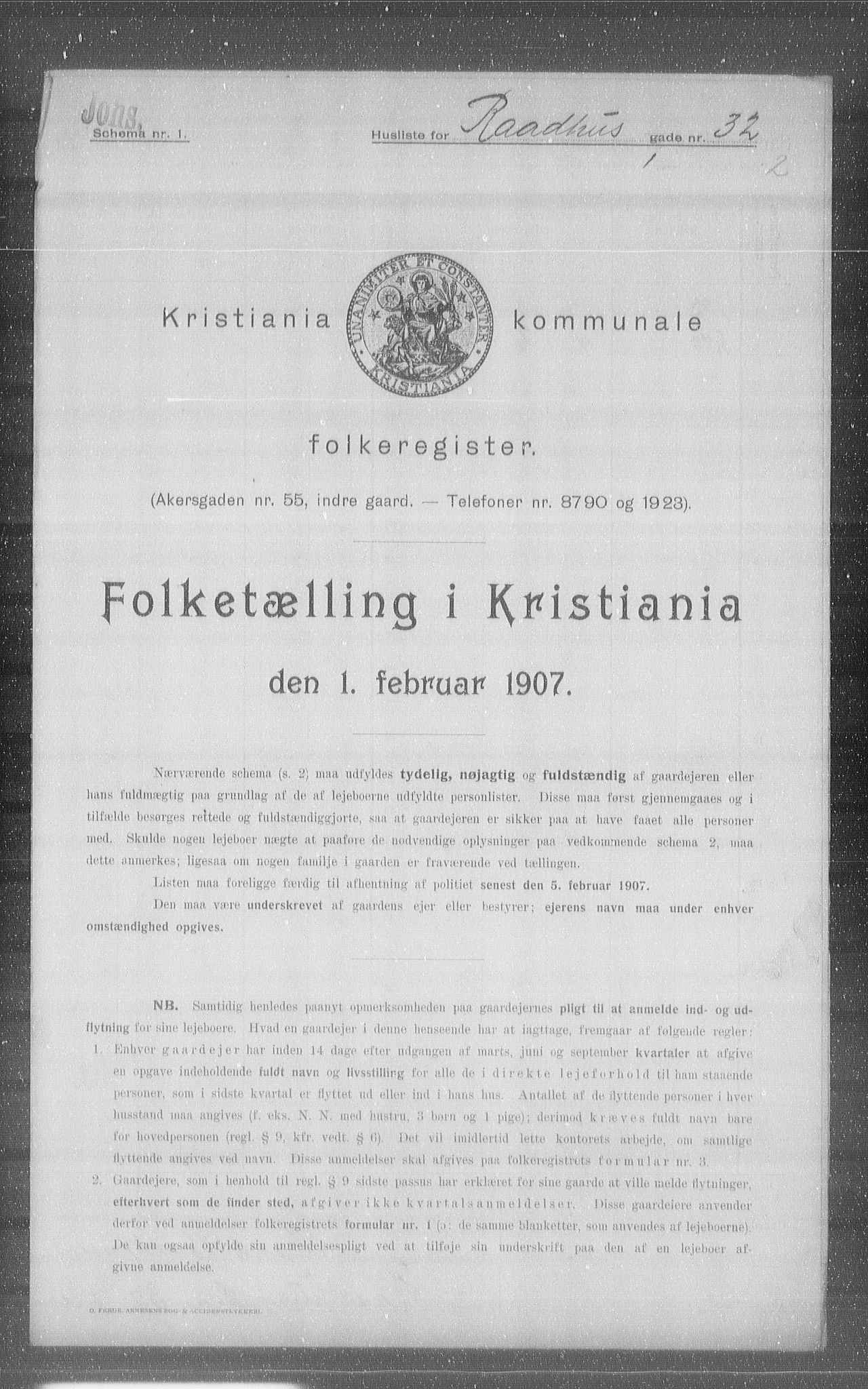 OBA, Municipal Census 1907 for Kristiania, 1907, p. 44165