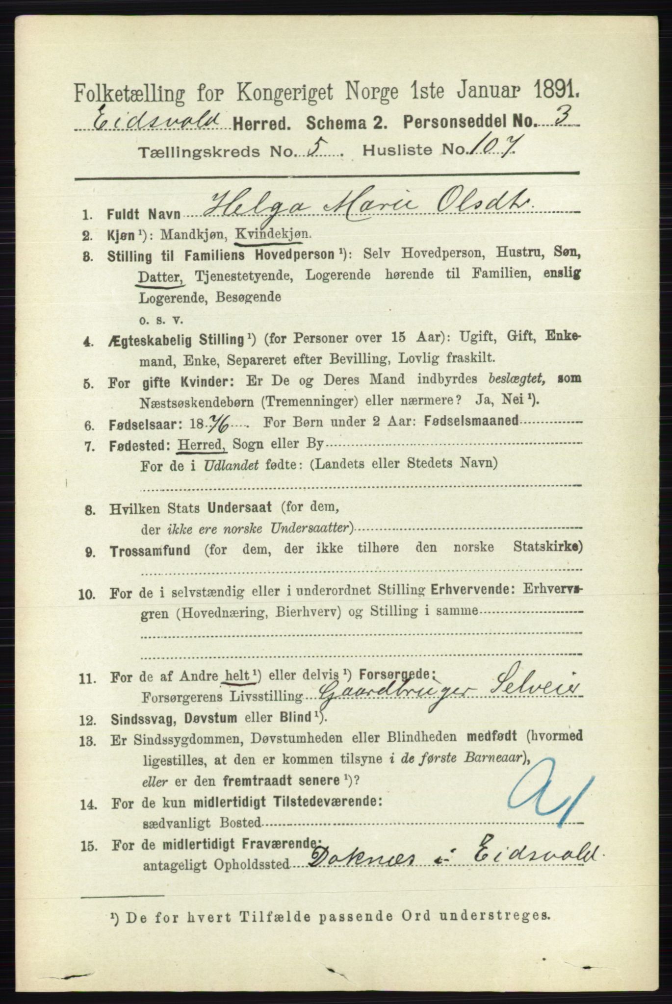 RA, 1891 census for 0237 Eidsvoll, 1891, p. 3650