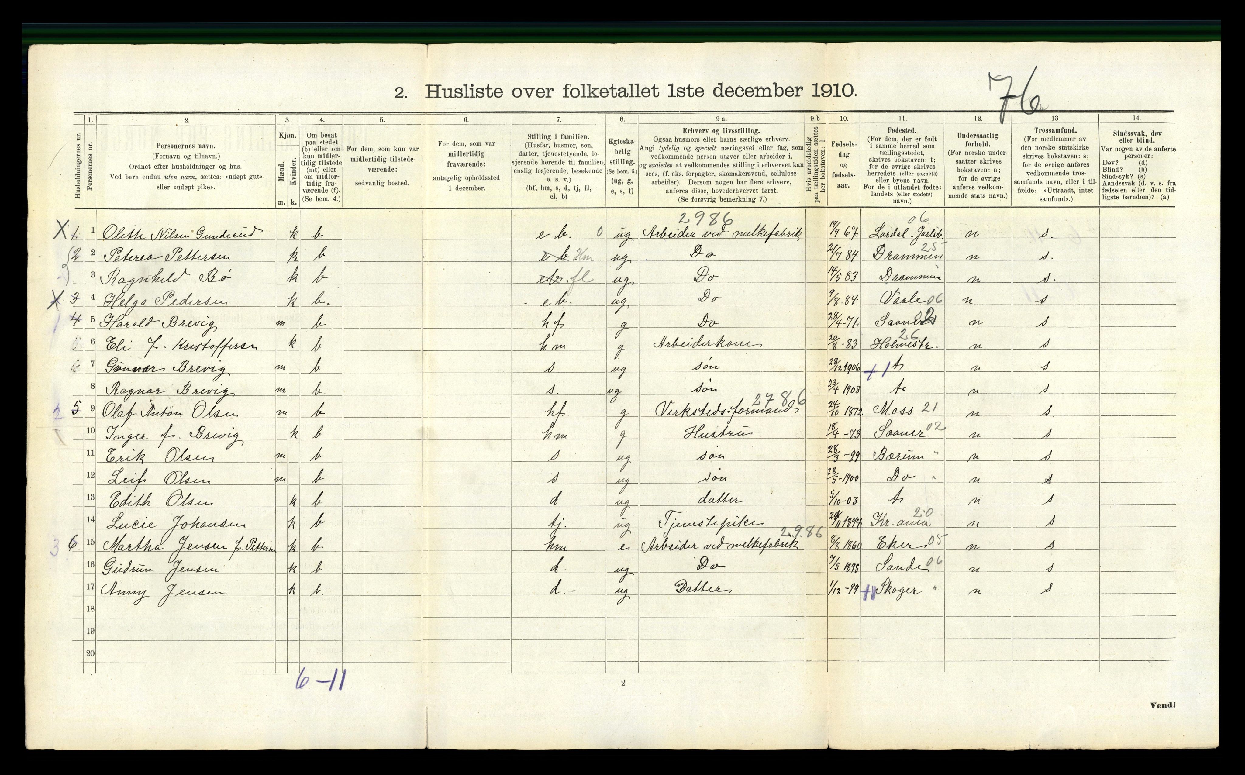 RA, 1910 census for Botne, 1910, p. 53