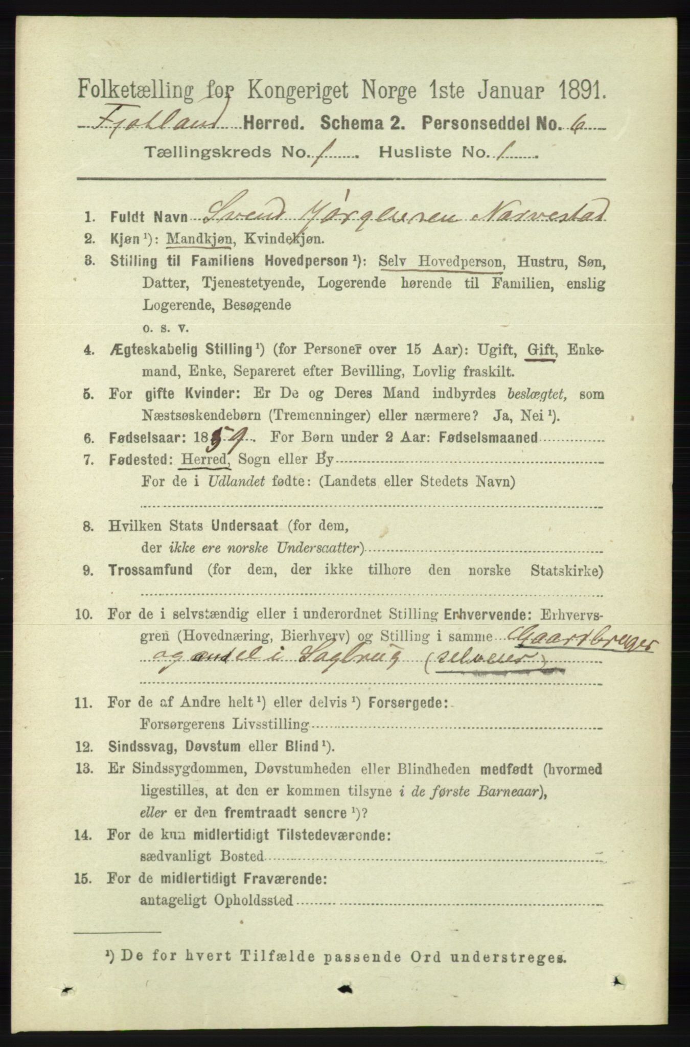 RA, 1891 census for 1036 Fjotland, 1891, p. 56