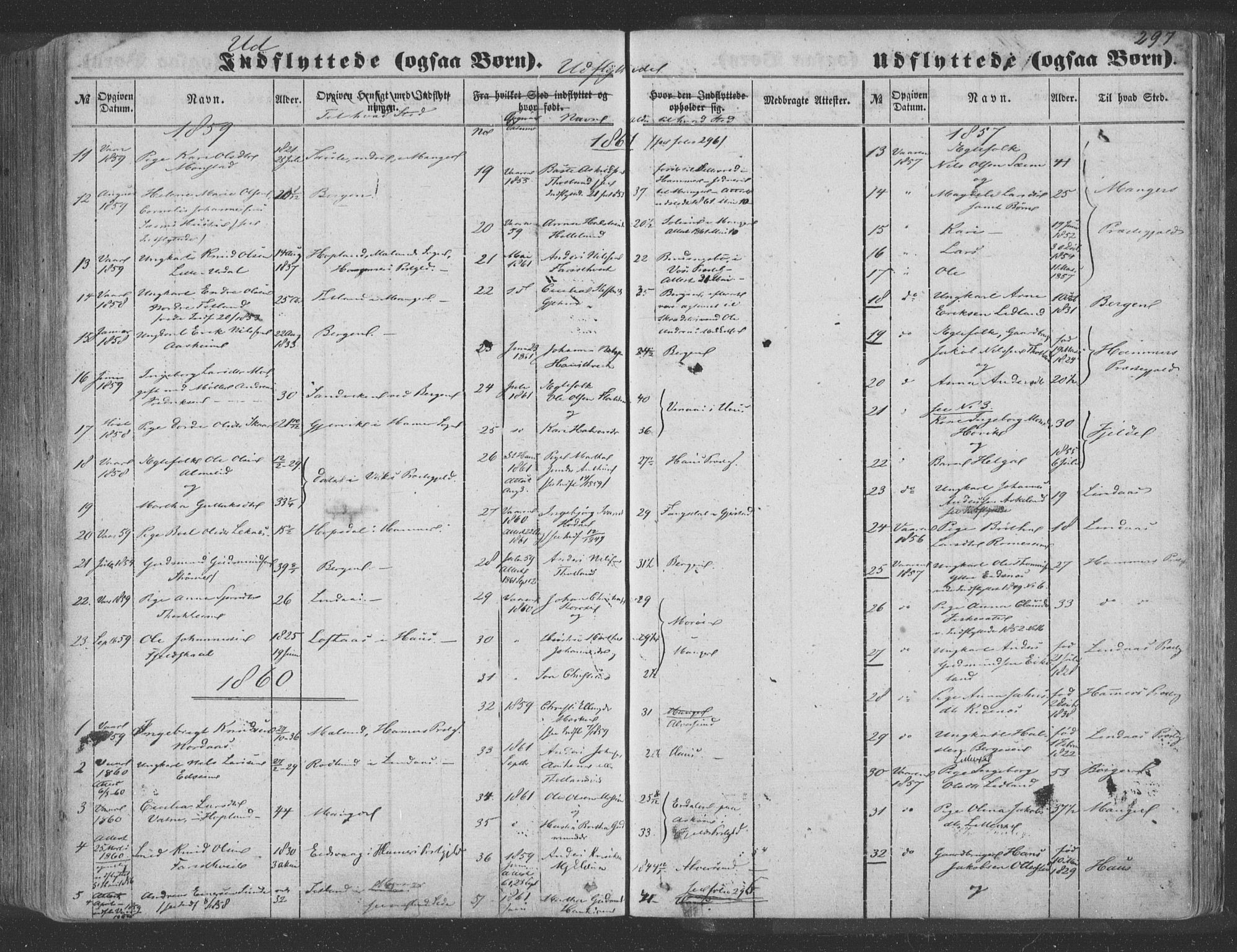 Hosanger sokneprestembete, SAB/A-75801/H/Haa: Parish register (official) no. A 8, 1849-1863, p. 297
