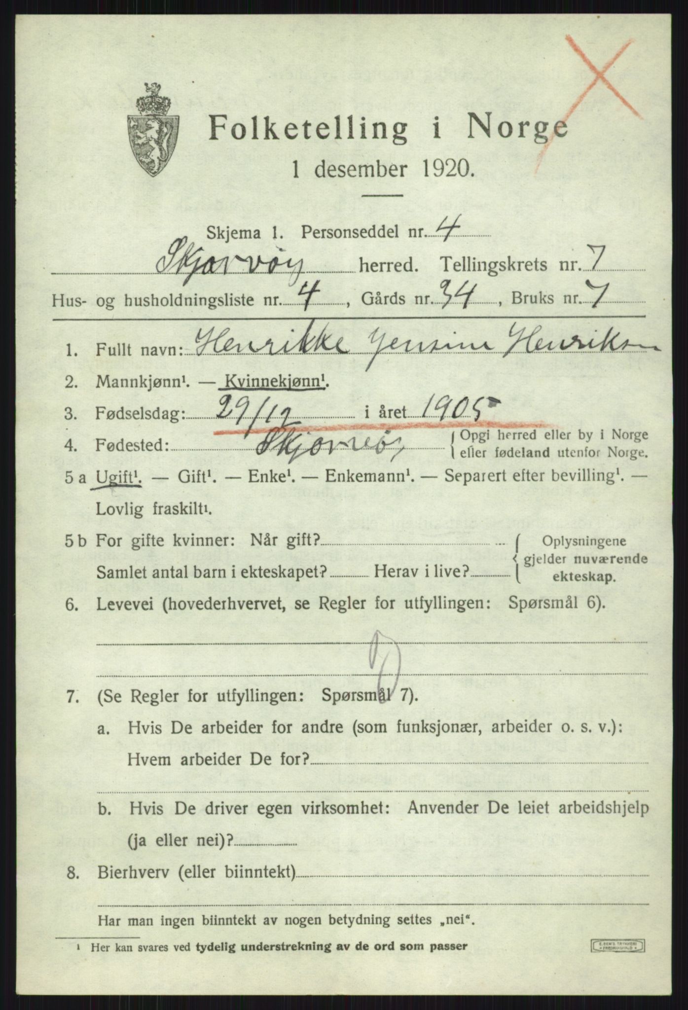 SATØ, 1920 census for Skjervøy, 1920, p. 4319