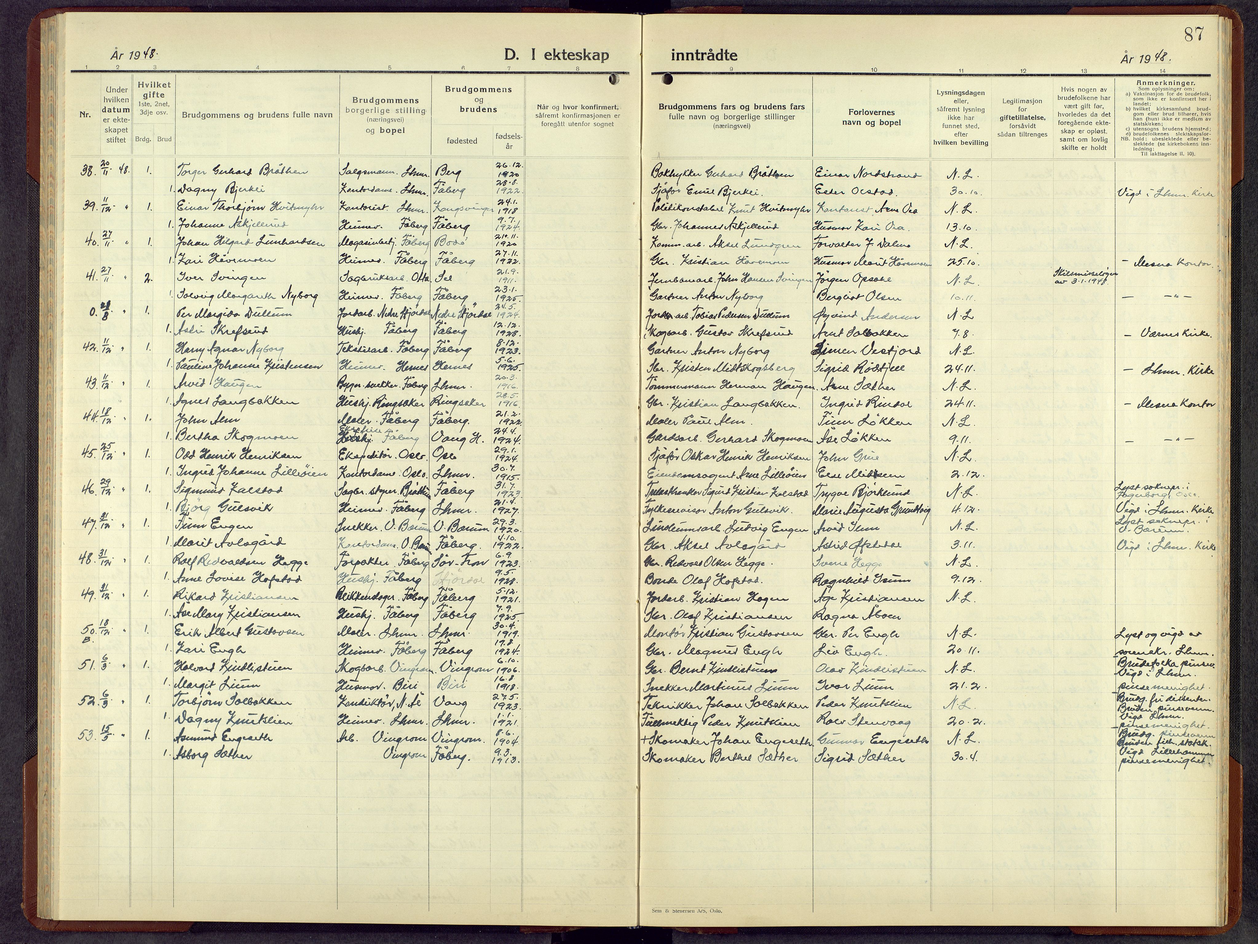 Fåberg prestekontor, AV/SAH-PREST-086/H/Ha/Hab/L0018: Parish register (copy) no. 18, 1940-1967, p. 87