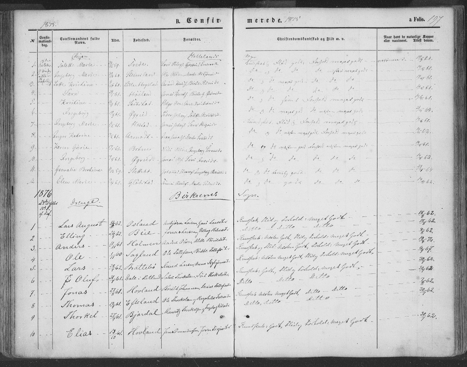 Helleland sokneprestkontor, SAST/A-101810: Parish register (official) no. A 7.1, 1863-1886, p. 197