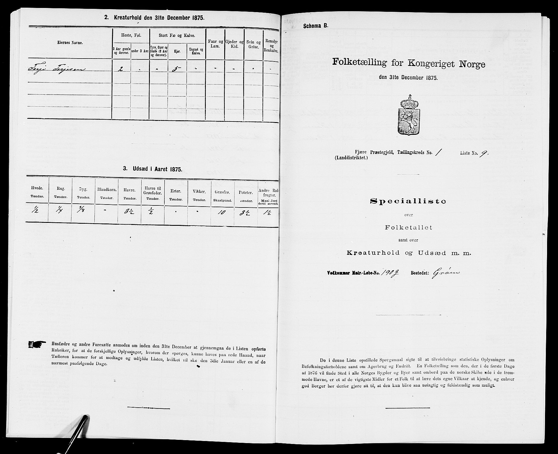 SAK, 1875 census for 0923L Fjære/Fjære, 1875, p. 85