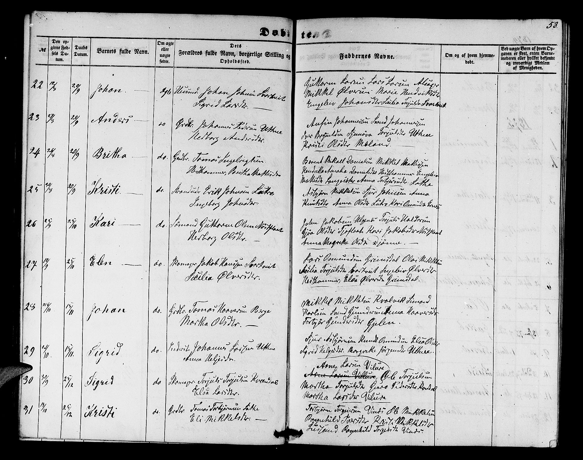 Ullensvang sokneprestembete, SAB/A-78701/H/Hab: Parish register (copy) no. E 6, 1857-1886, p. 53