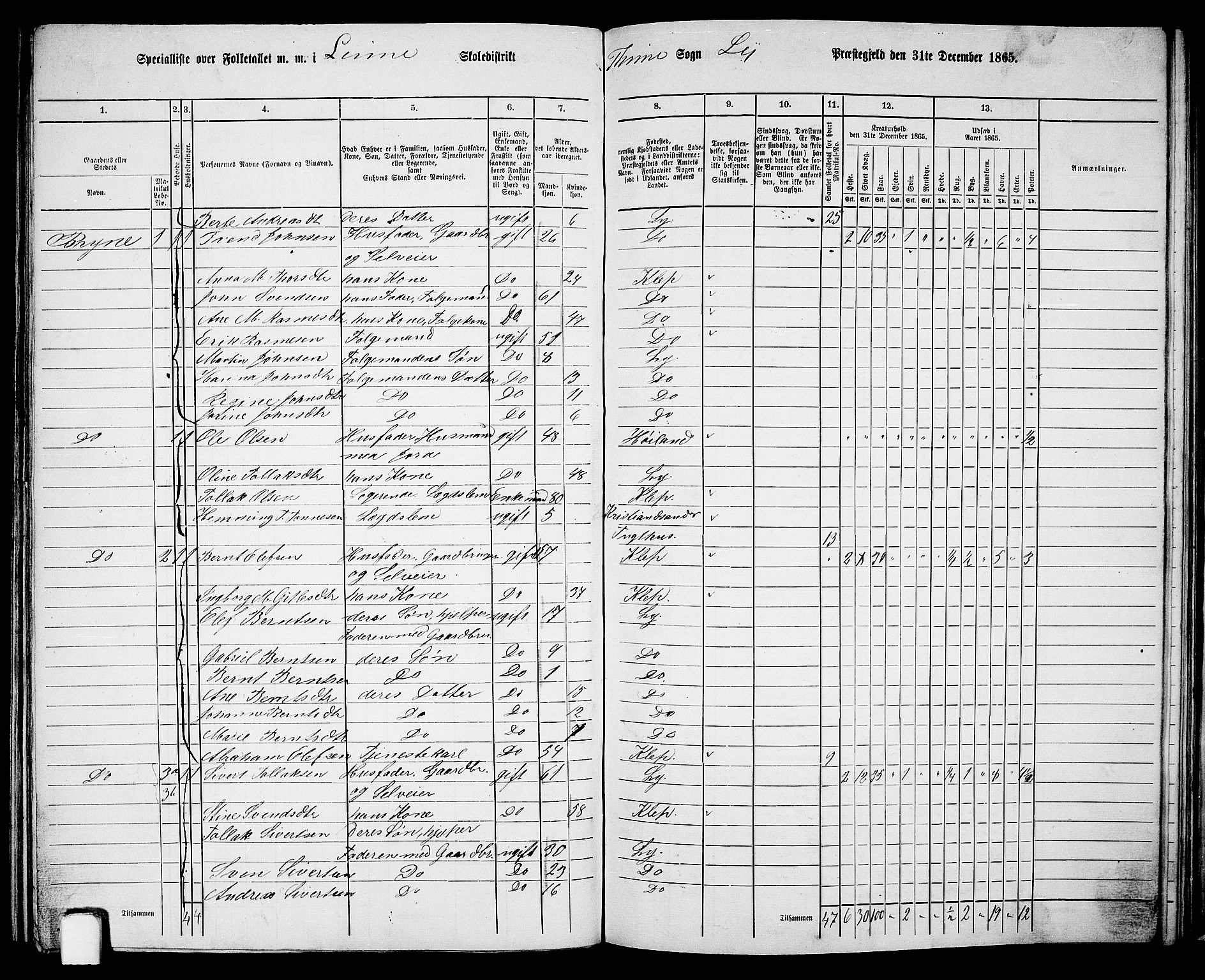 RA, 1865 census for Lye, 1865, p. 115