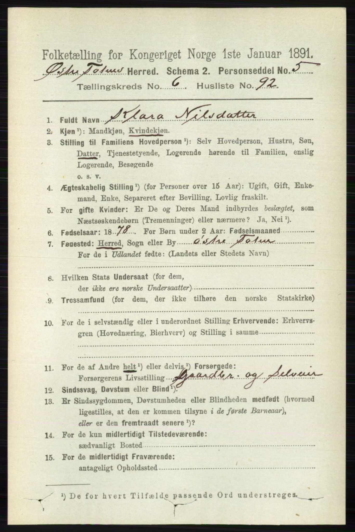 RA, 1891 census for 0528 Østre Toten, 1891, p. 4323