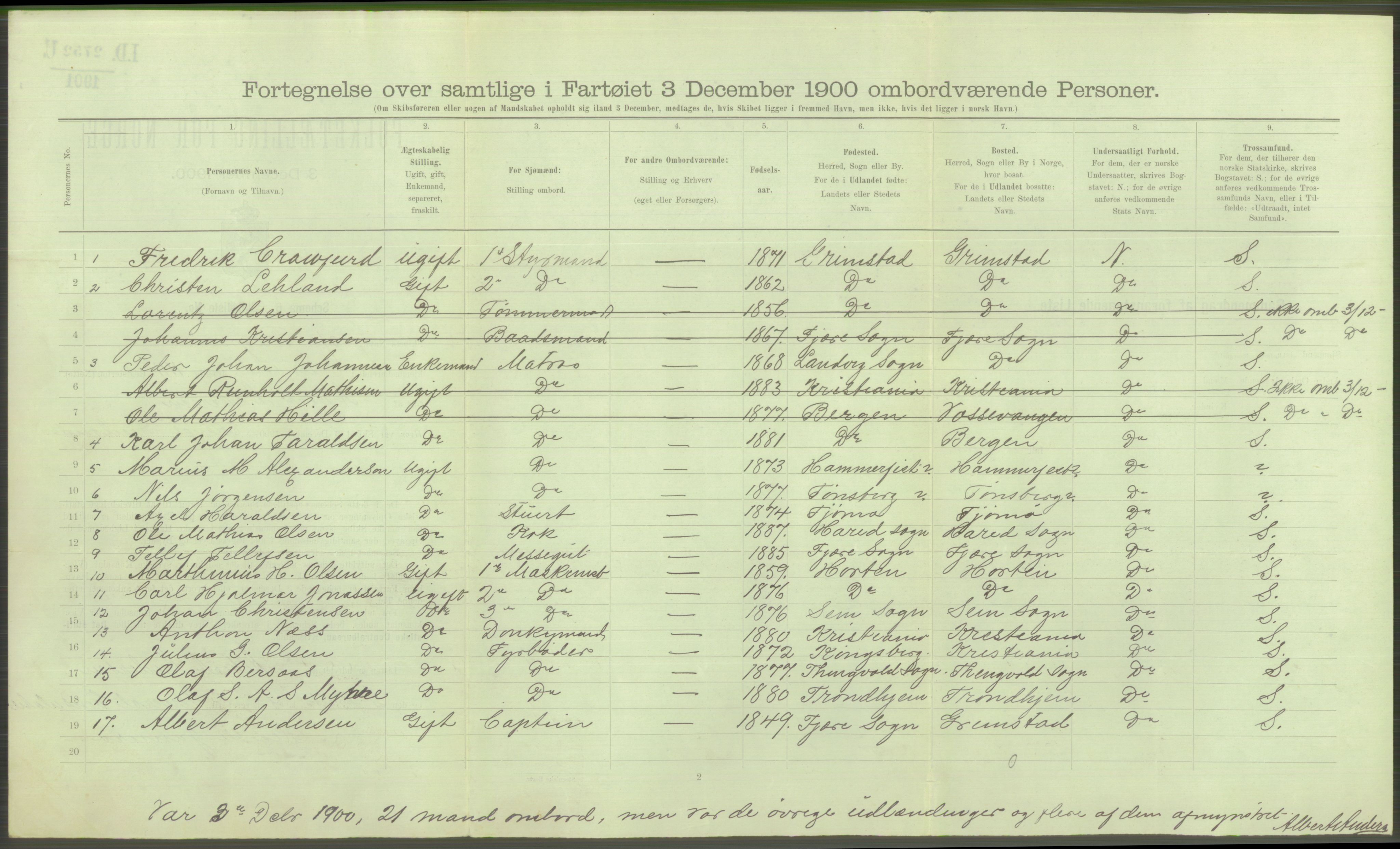 RA, 1900 Census - ship lists from ships in Norwegian harbours, harbours abroad and at sea, 1900, p. 3666