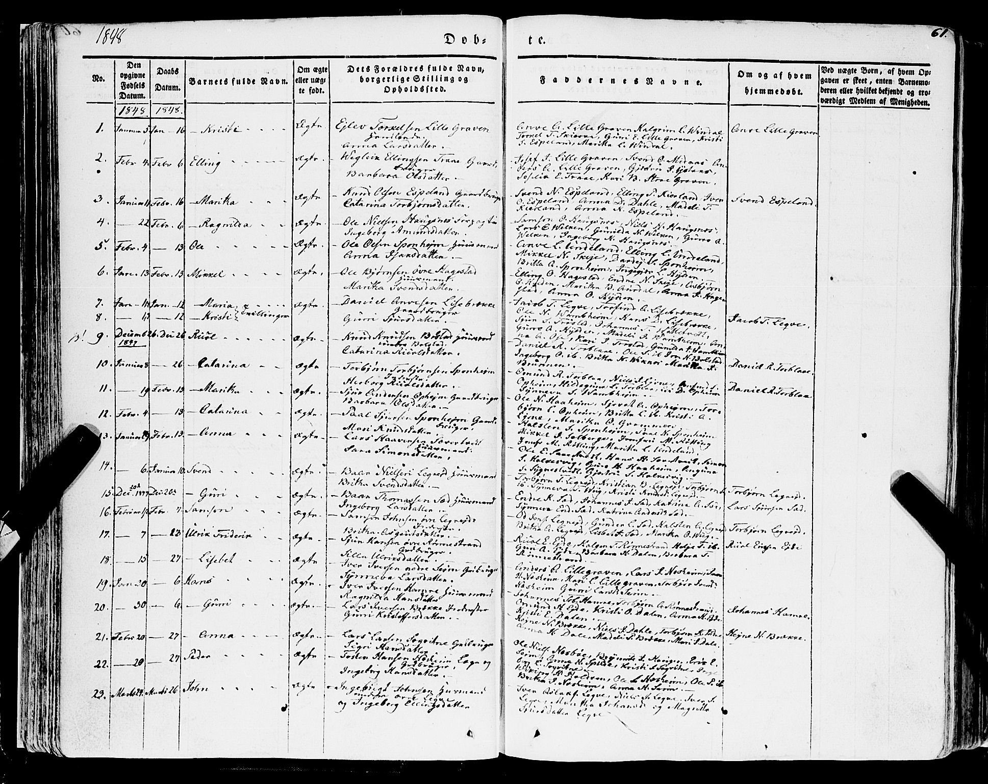 Ulvik sokneprestembete, AV/SAB-A-78801/H/Haa: Parish register (official) no. A 12, 1839-1853, p. 61