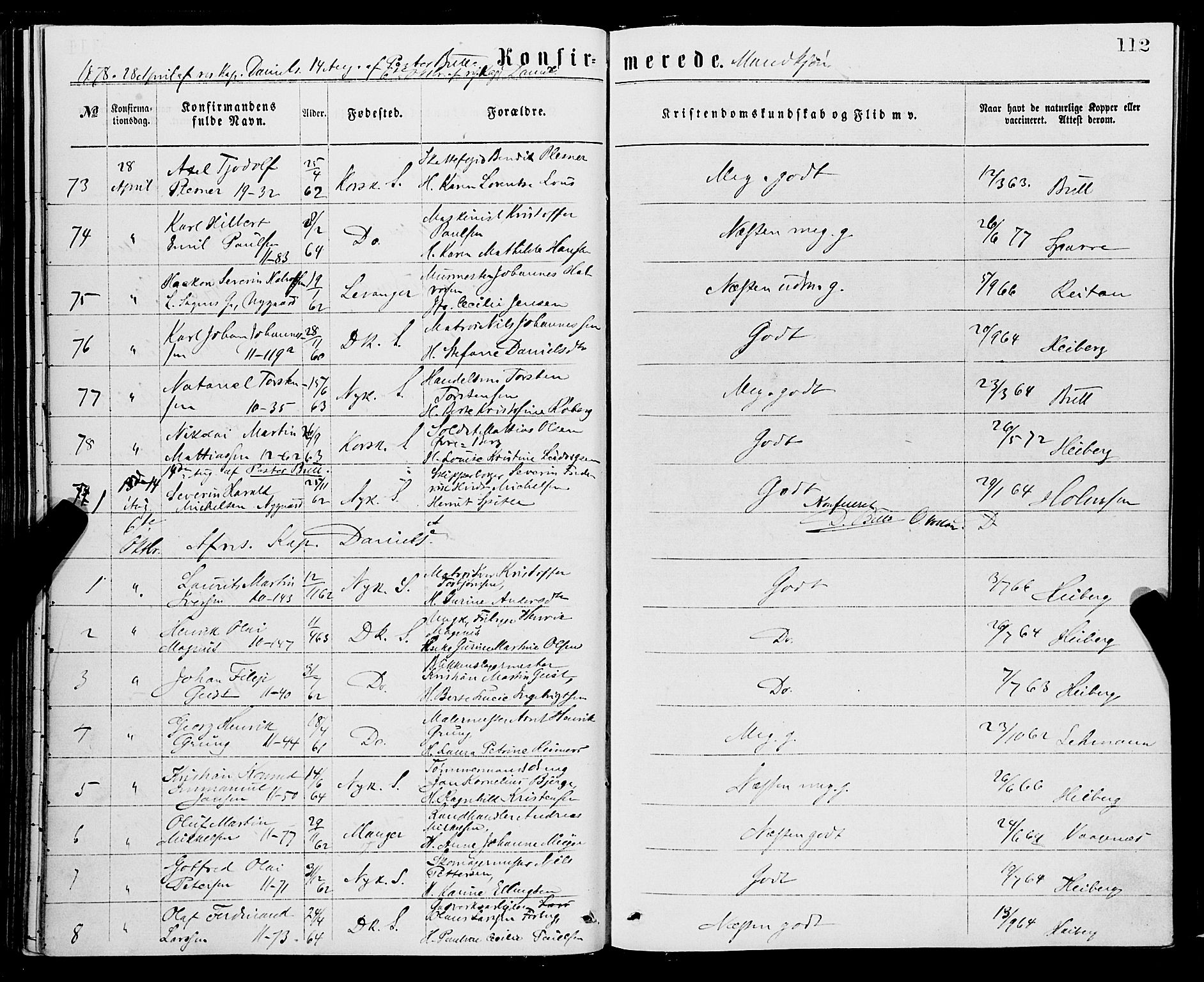 Domkirken sokneprestembete, AV/SAB-A-74801/H/Haa/L0029: Parish register (official) no. C 4, 1864-1879, p. 112