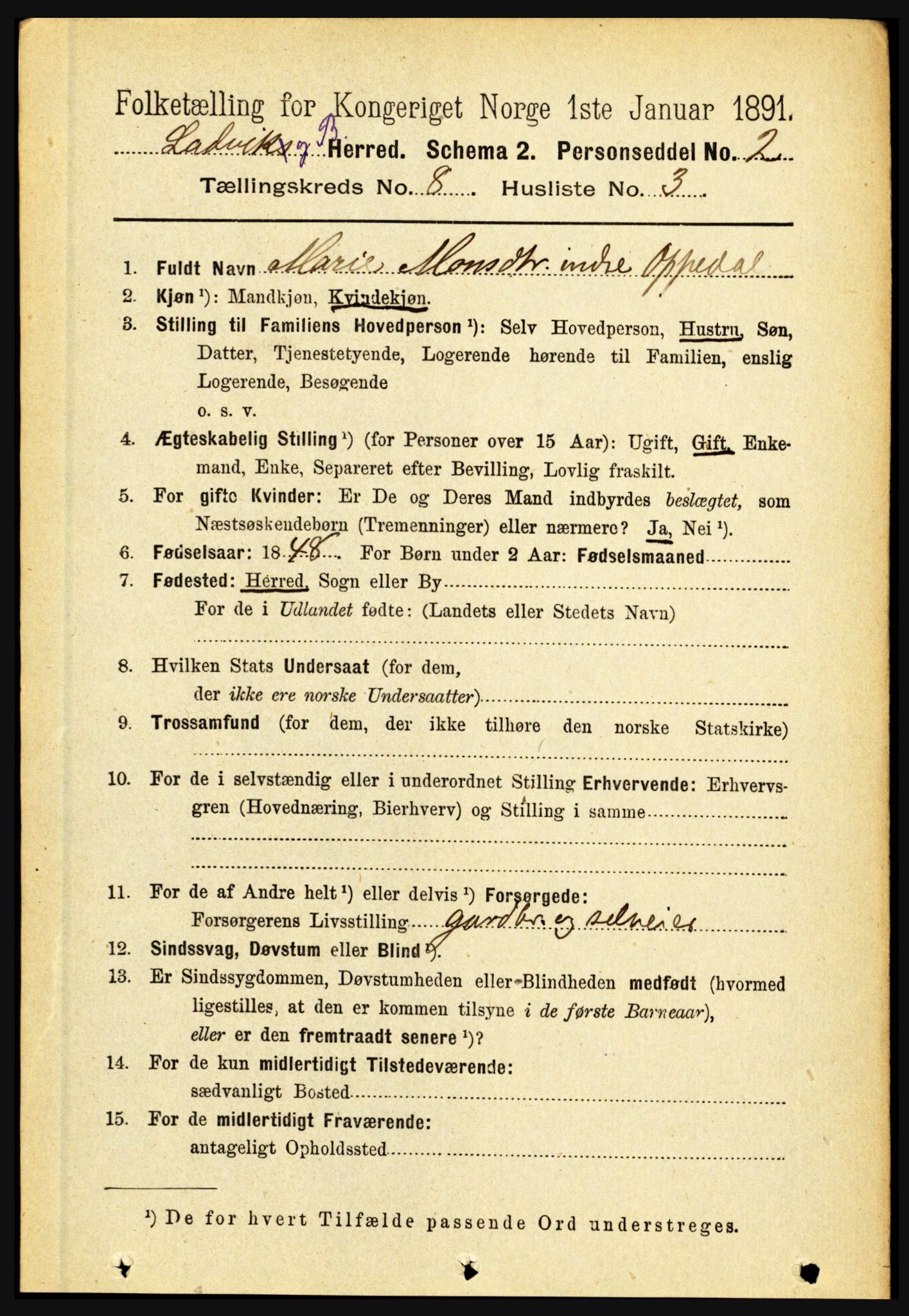 RA, 1891 census for 1415 Lavik og Brekke, 1891, p. 1509