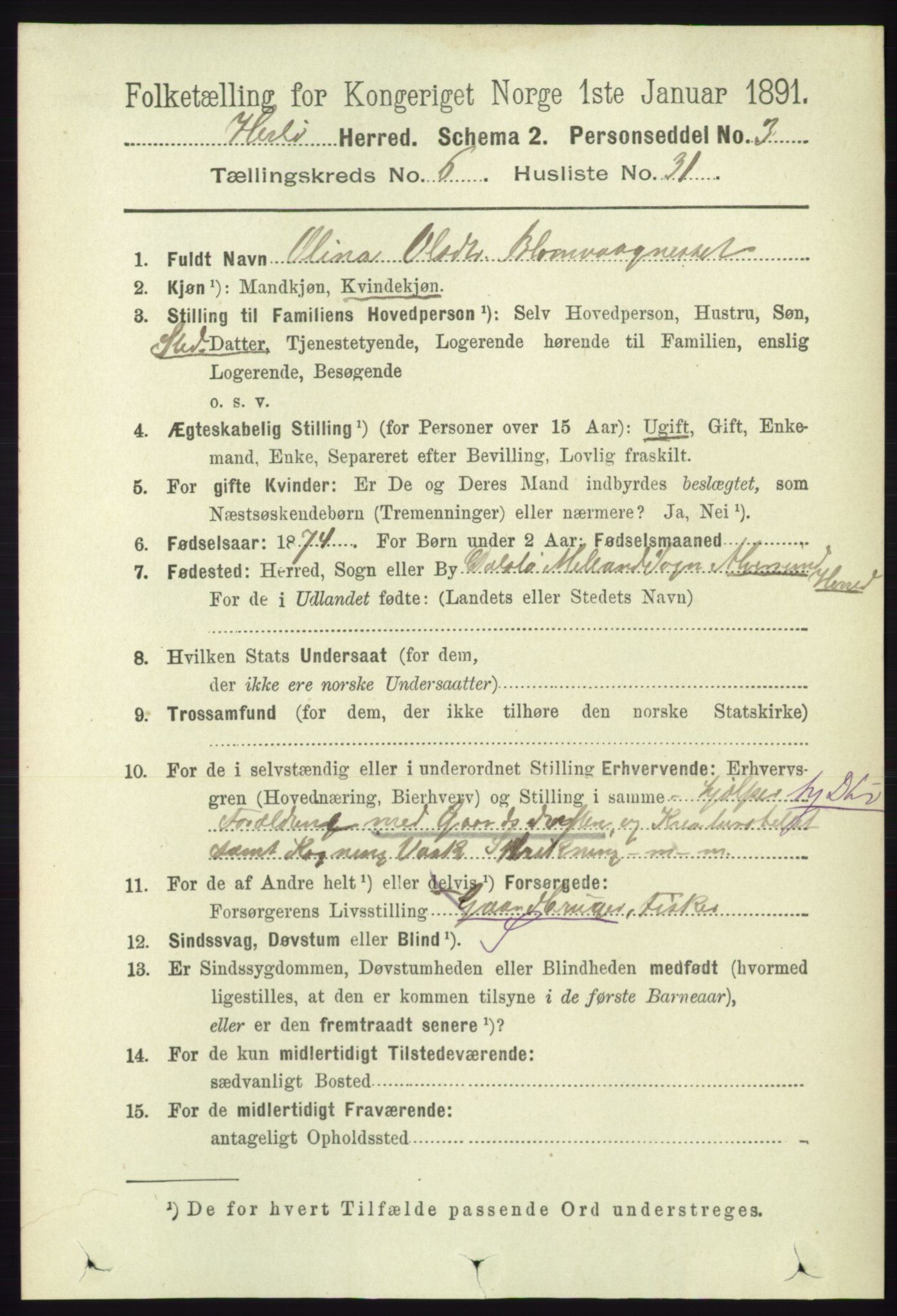 RA, 1891 census for 1258 Herdla, 1891, p. 2837