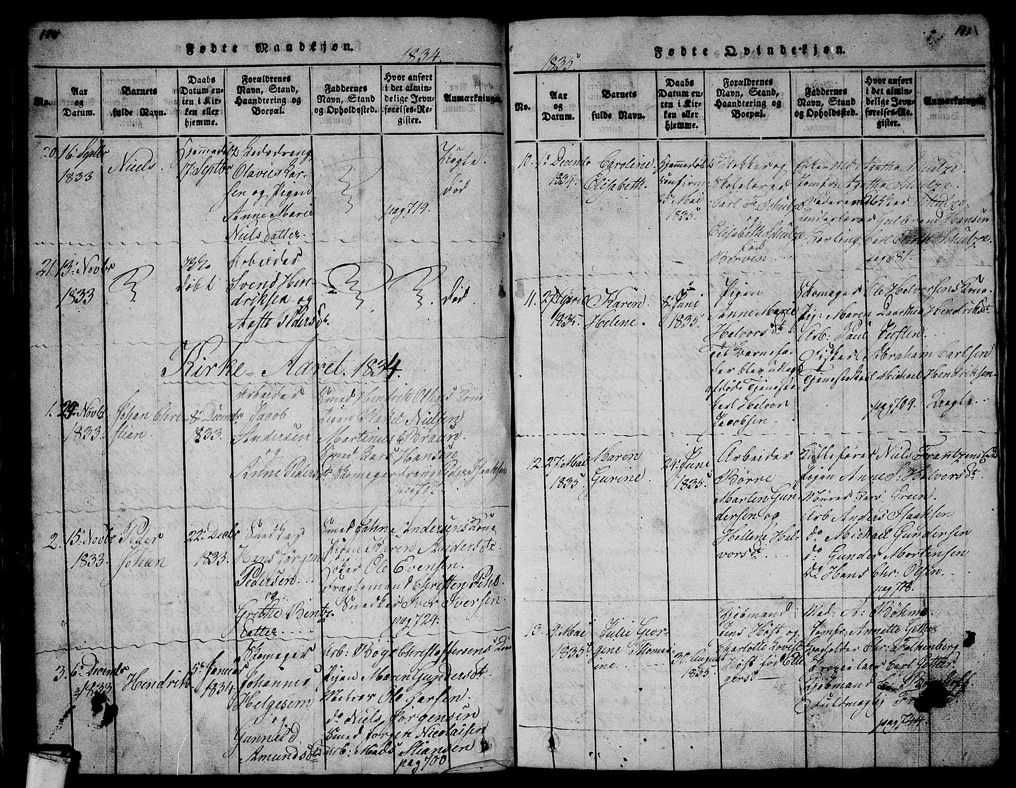 Larvik kirkebøker, AV/SAKO-A-352/G/Gb/L0001: Parish register (copy) no. II 1, 1818-1843, p. 110-111