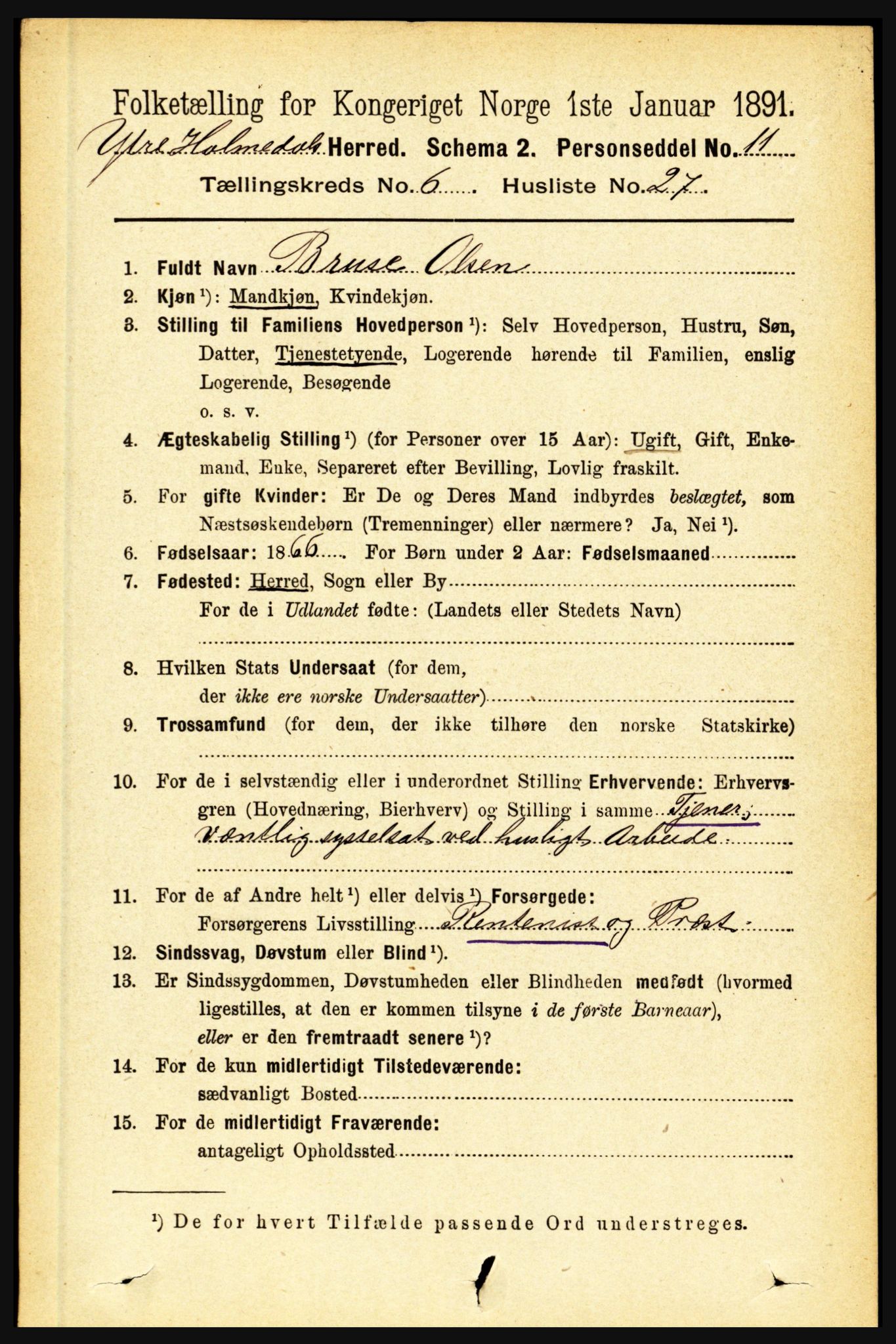 RA, 1891 census for 1429 Ytre Holmedal, 1891, p. 1474