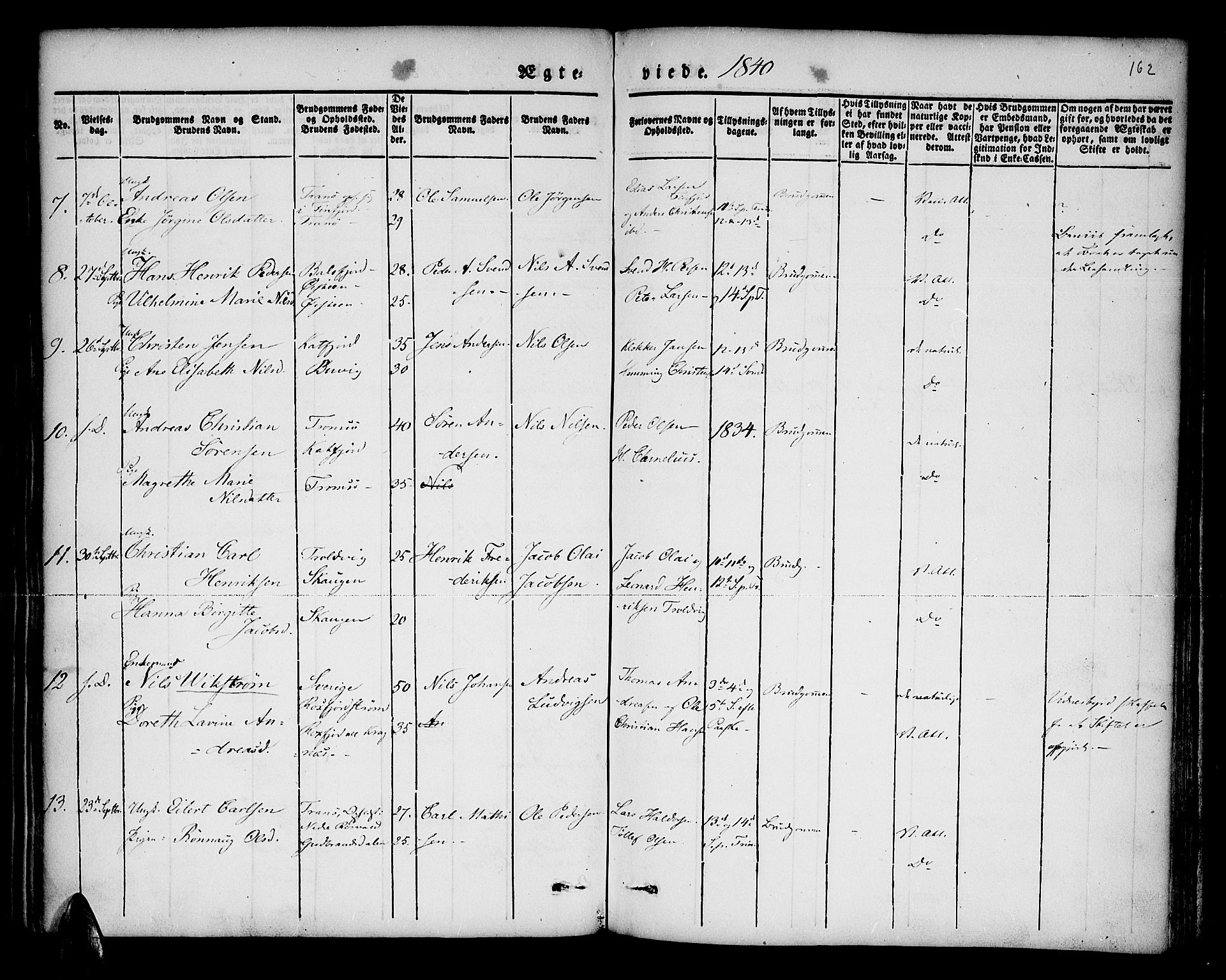 Lenvik sokneprestembete, SATØ/S-1310/H/Ha/Haa/L0004kirke: Parish register (official) no. 4, 1832-1844, p. 162