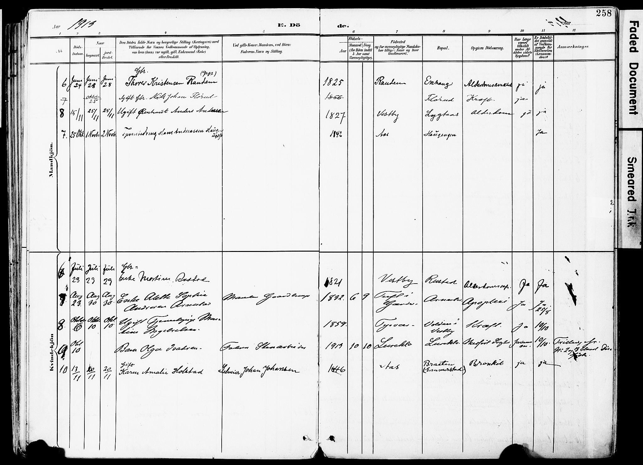 Vestby prestekontor Kirkebøker, AV/SAO-A-10893/F/Fa/L0010: Parish register (official) no. I 10, 1900-1926, p. 258