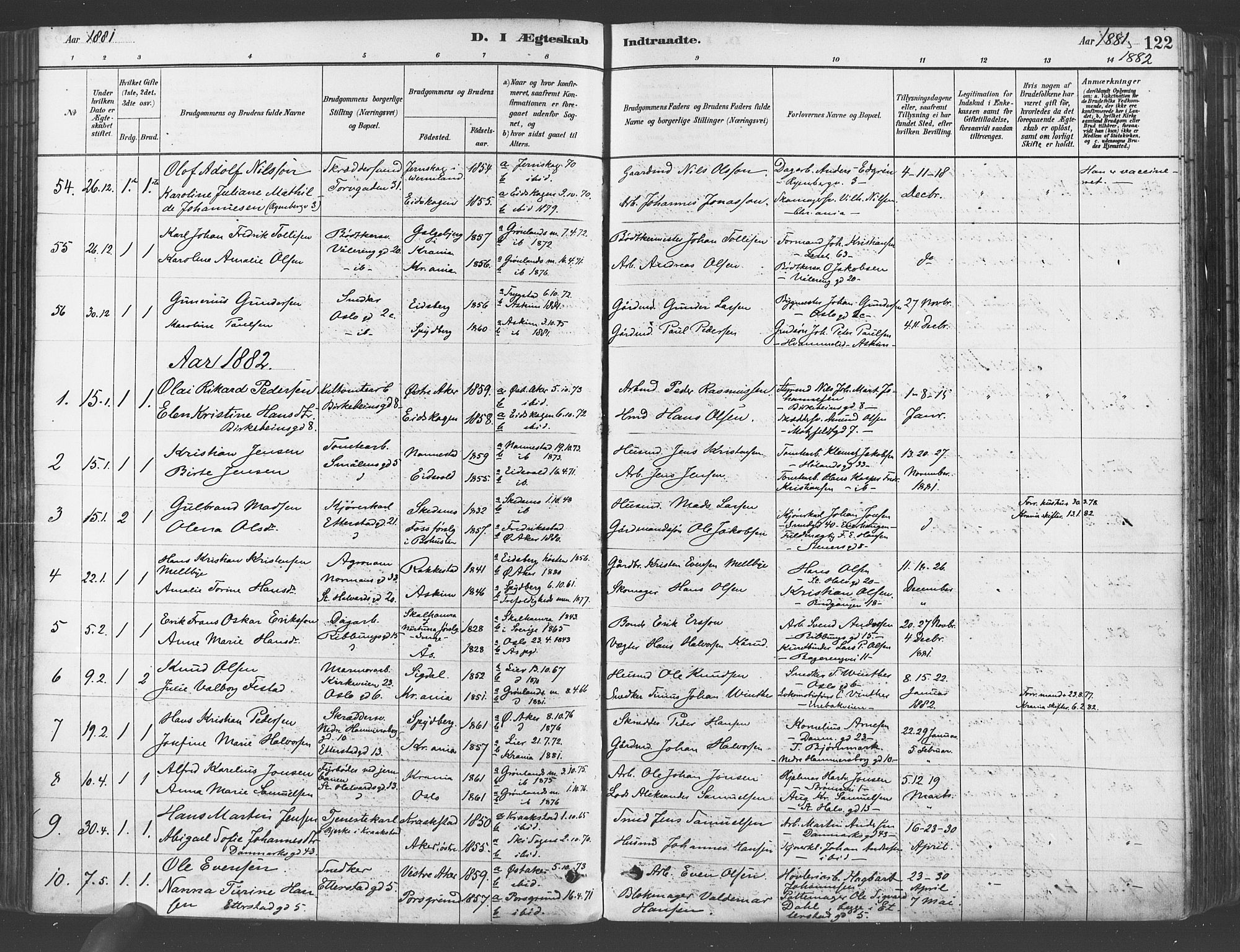 Gamlebyen prestekontor Kirkebøker, SAO/A-10884/F/Fa/L0006: Parish register (official) no. 6, 1881-1890, p. 122