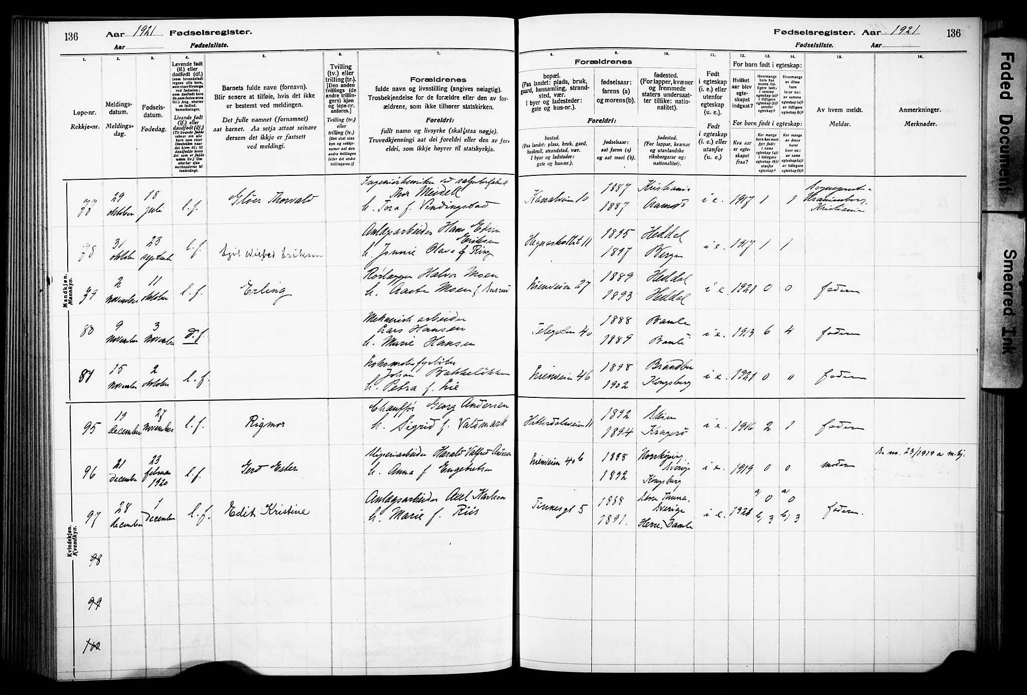 Notodden kirkebøker, AV/SAKO-A-290/J/Ja/L0001: Birth register no. 1, 1916-1924, p. 136