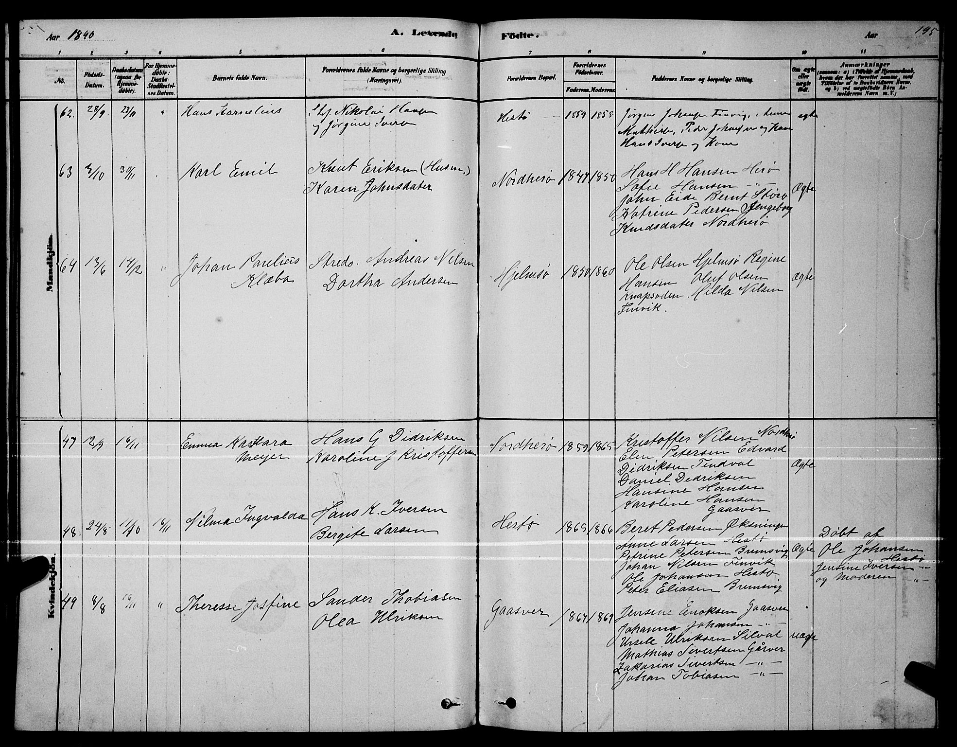 Ministerialprotokoller, klokkerbøker og fødselsregistre - Nordland, AV/SAT-A-1459/834/L0513: Parish register (copy) no. 834C04, 1877-1892, p. 195