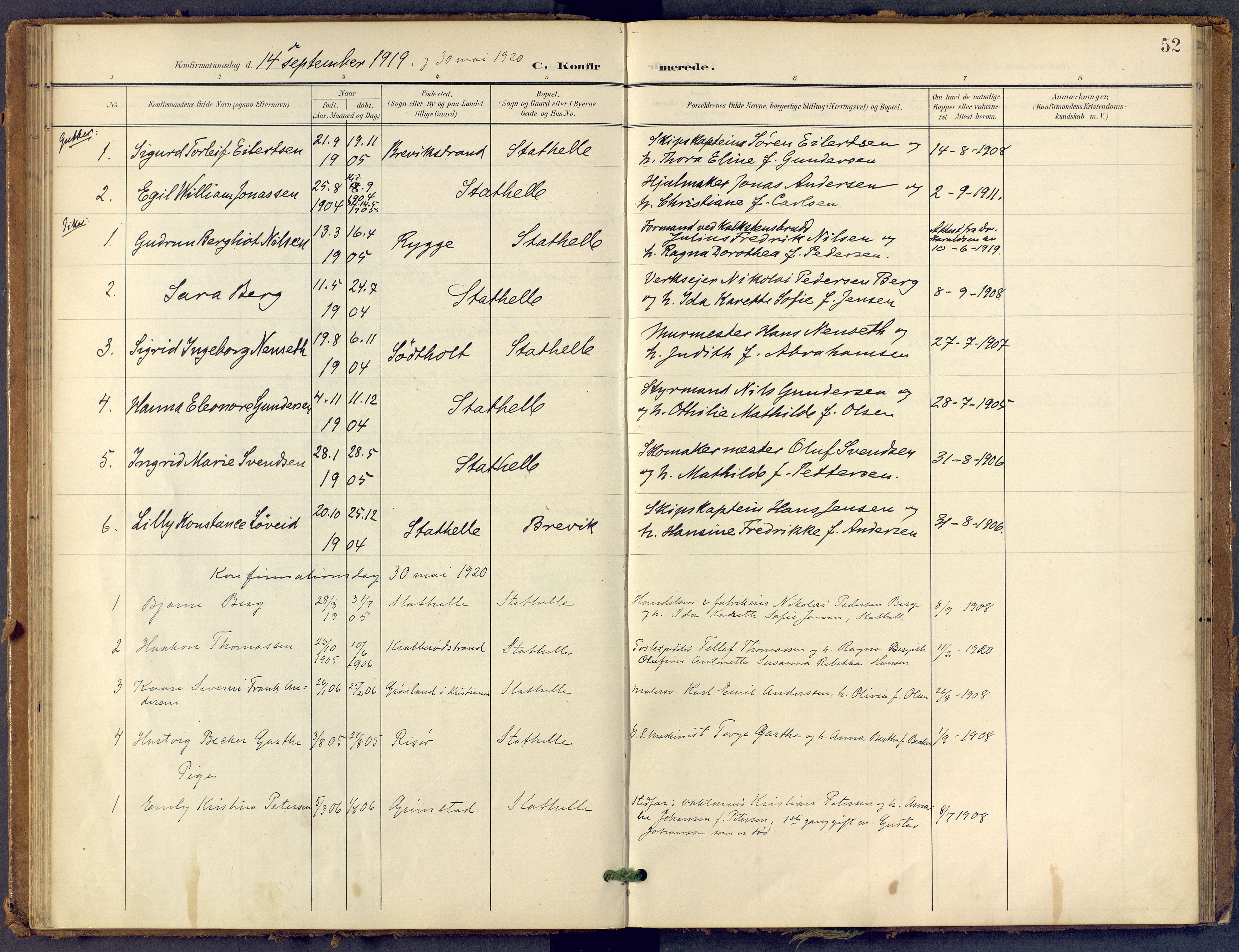 Bamble kirkebøker, SAKO/A-253/F/Fb/L0002: Parish register (official) no. II 2, 1900-1921, p. 52