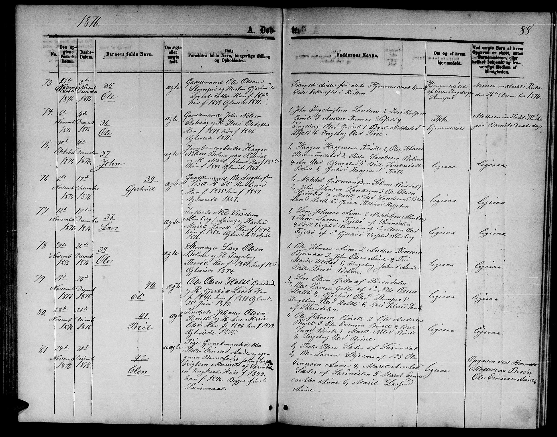 Ministerialprotokoller, klokkerbøker og fødselsregistre - Møre og Romsdal, AV/SAT-A-1454/598/L1076: Parish register (copy) no. 598C01, 1867-1878, p. 88