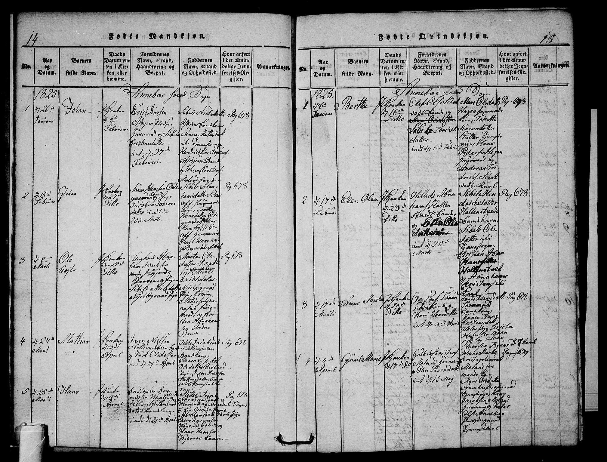 Andebu kirkebøker, AV/SAKO-A-336/G/Ga/L0002: Parish register (copy) no. I 2 /1, 1823-1832, p. 14-15